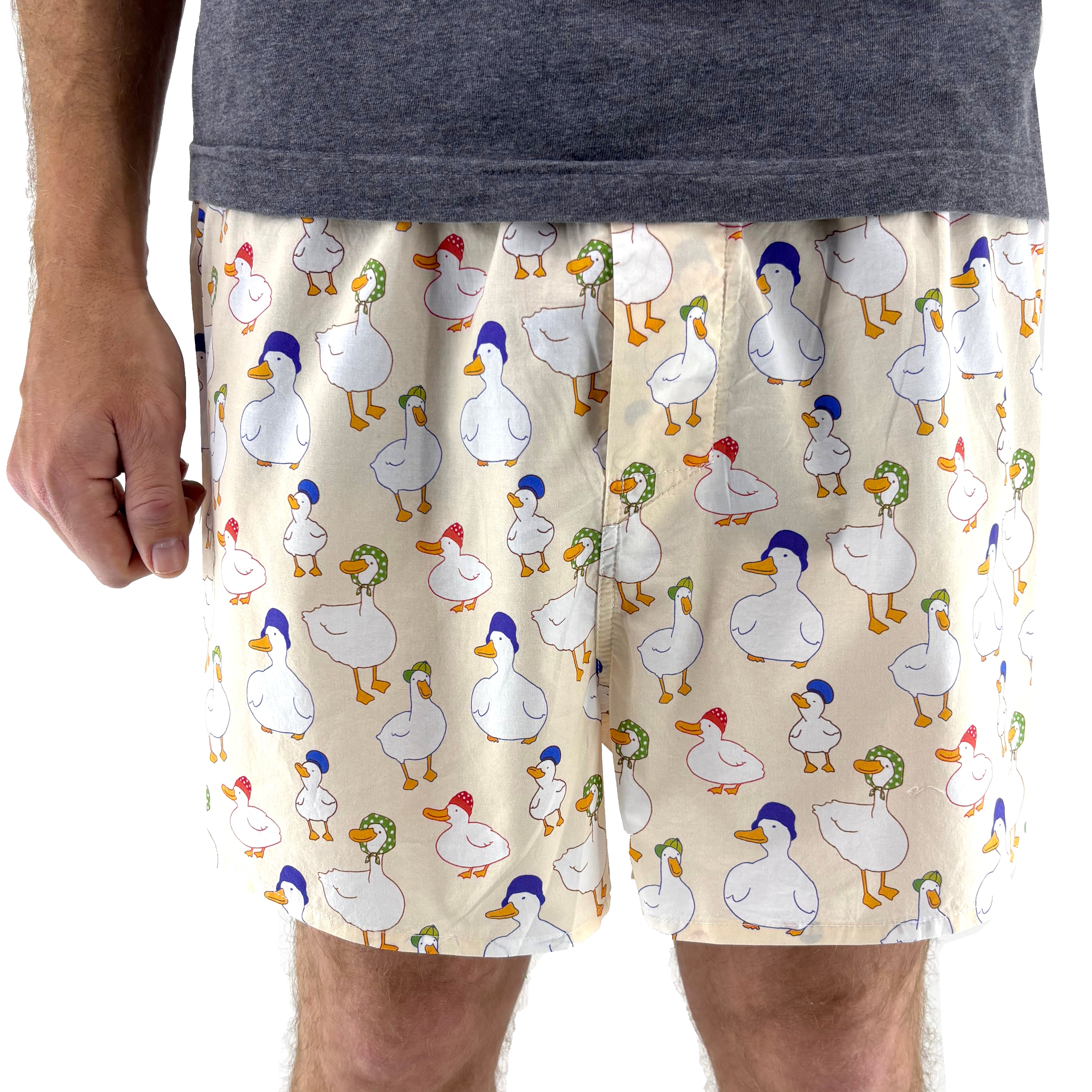 Mens White Pekin Duck All Over Print Cotton Novelty Boxer Short Undies