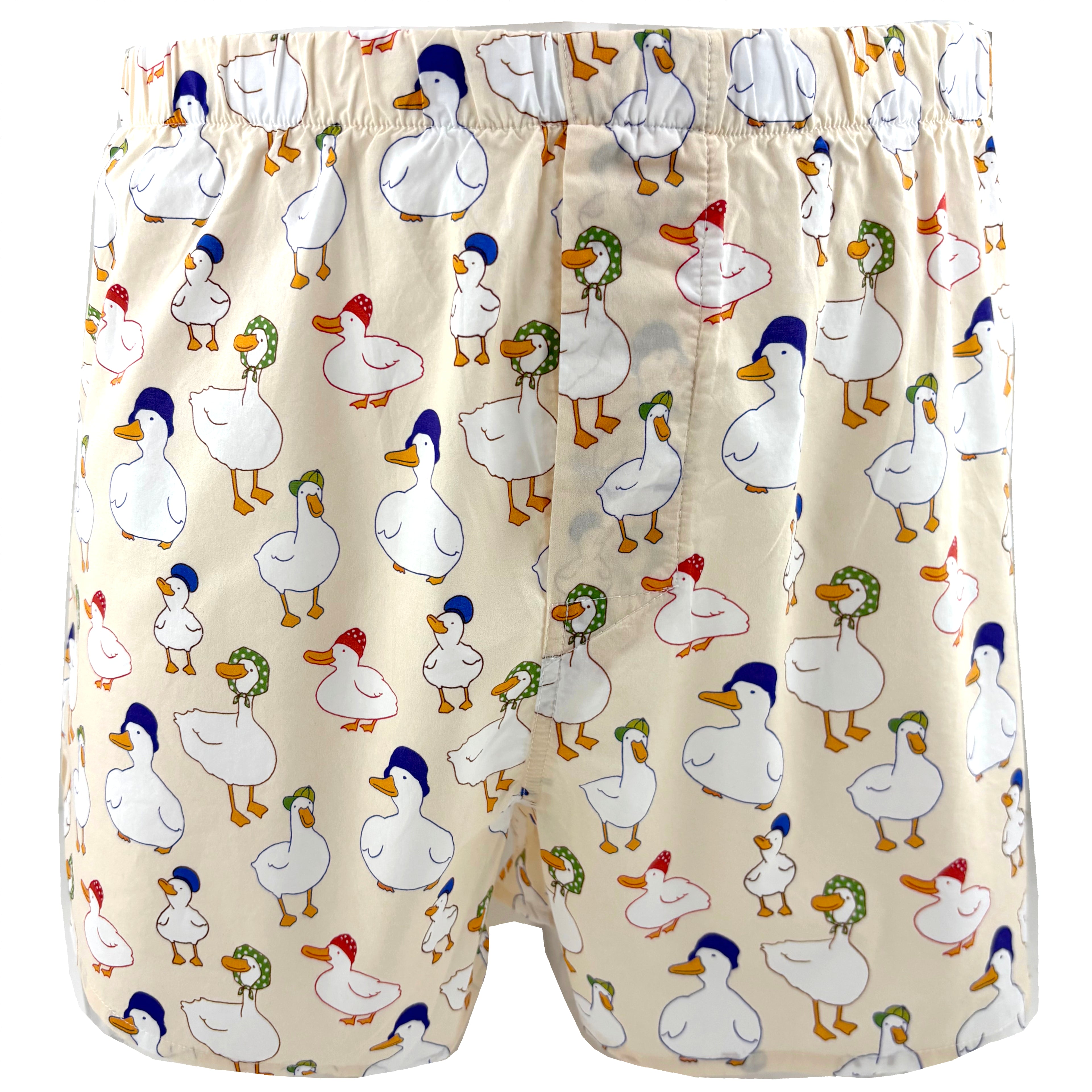 Mens White Pekin Duck All Over Print Cotton Novelty Boxer Short Undies