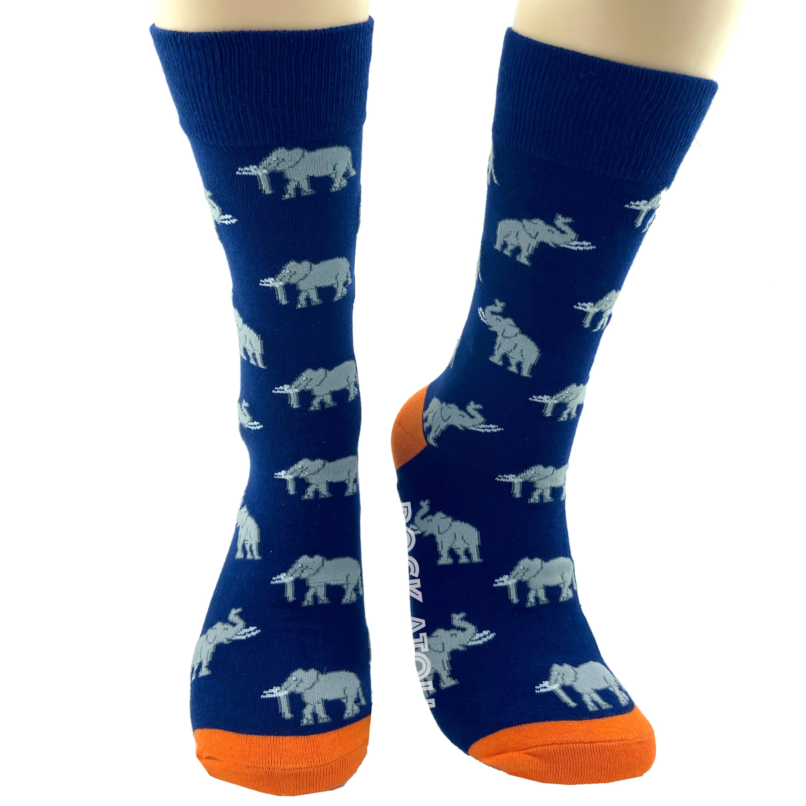 Navy Blue Women's Cute Elephant All Over Print Long Novelty Crew Socks