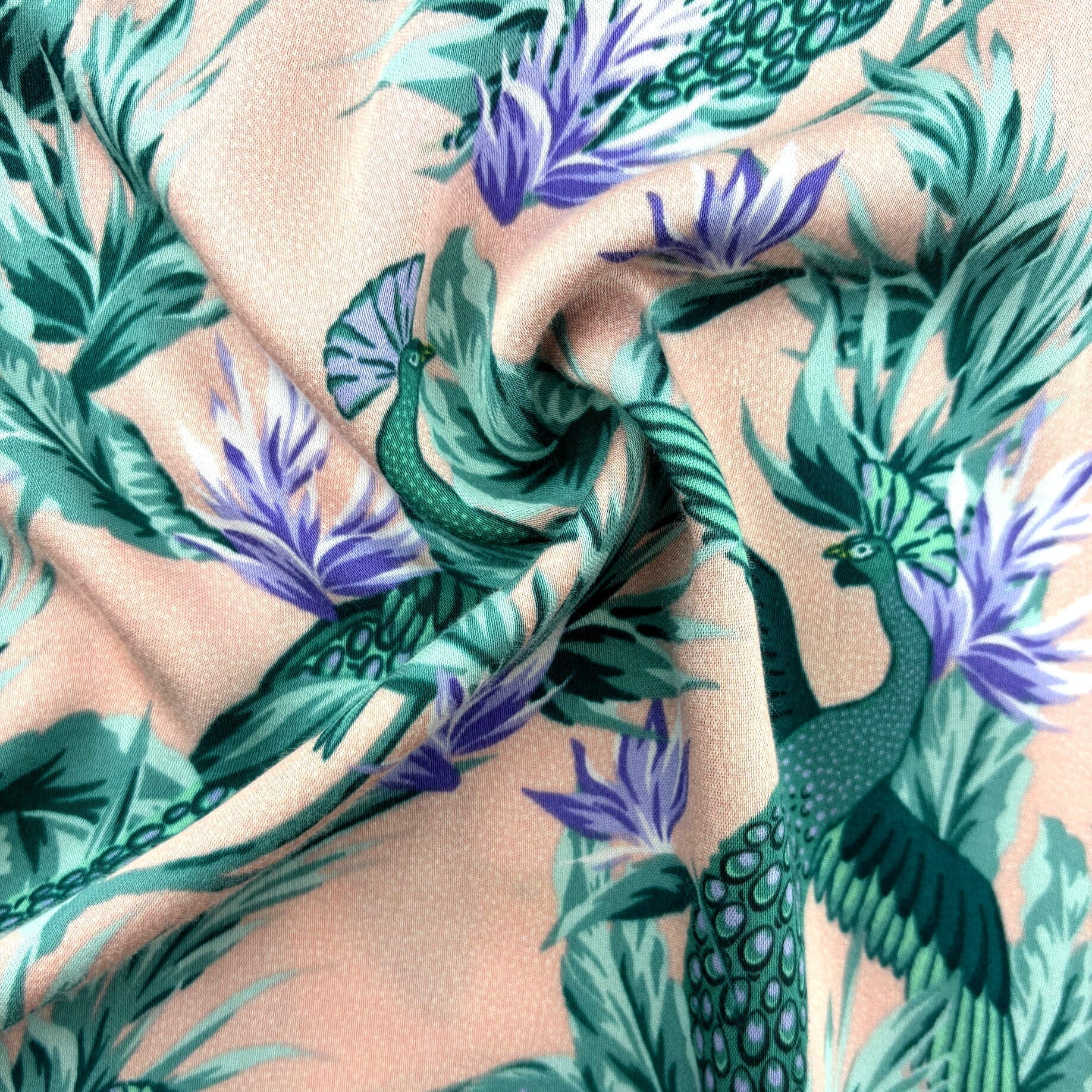 Men's Light Pink Floral Peacock Bird Patterned Aloha Hawaiian Shirt
