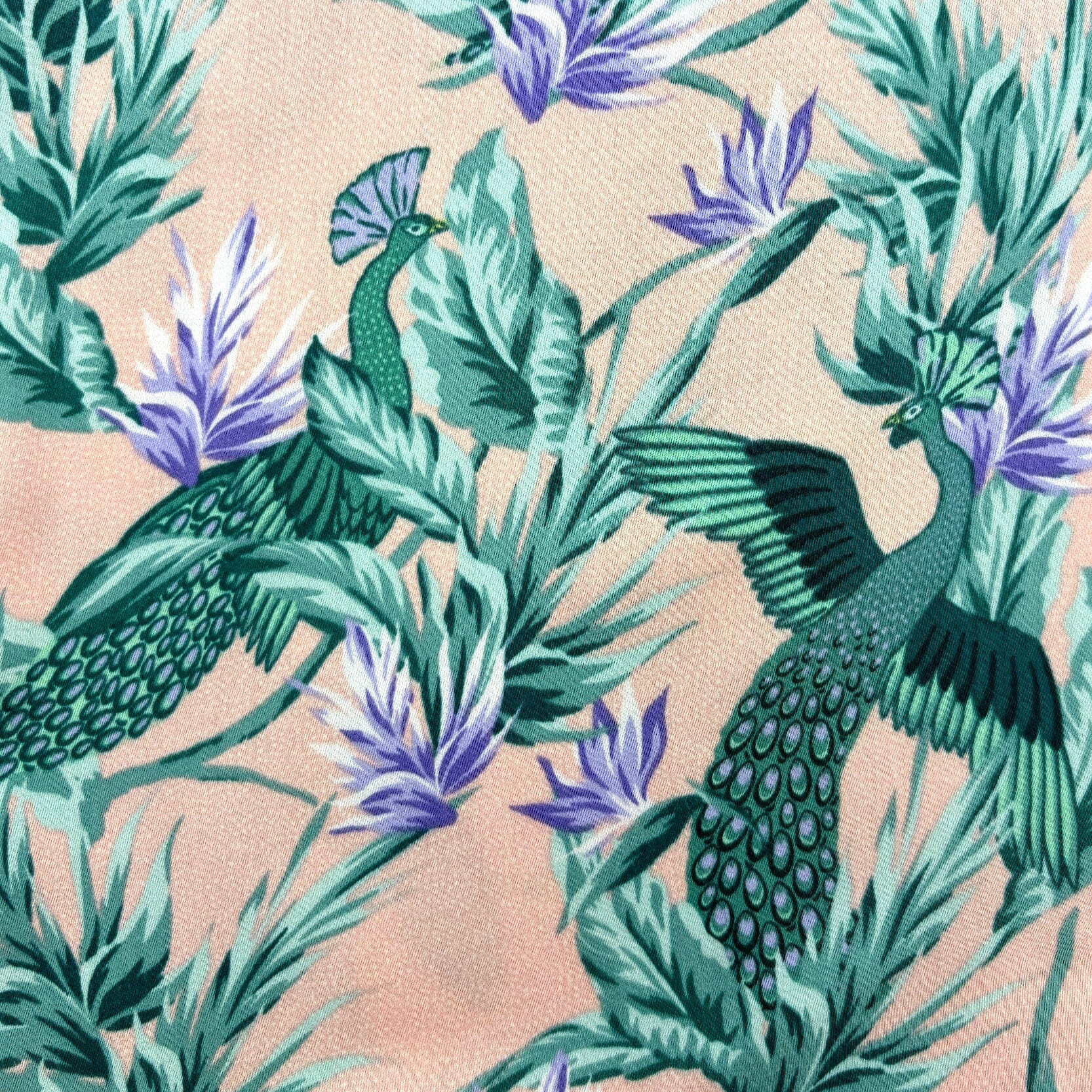 Men's Light Pink Floral Peacock Bird Patterned Aloha Hawaiian Shirt