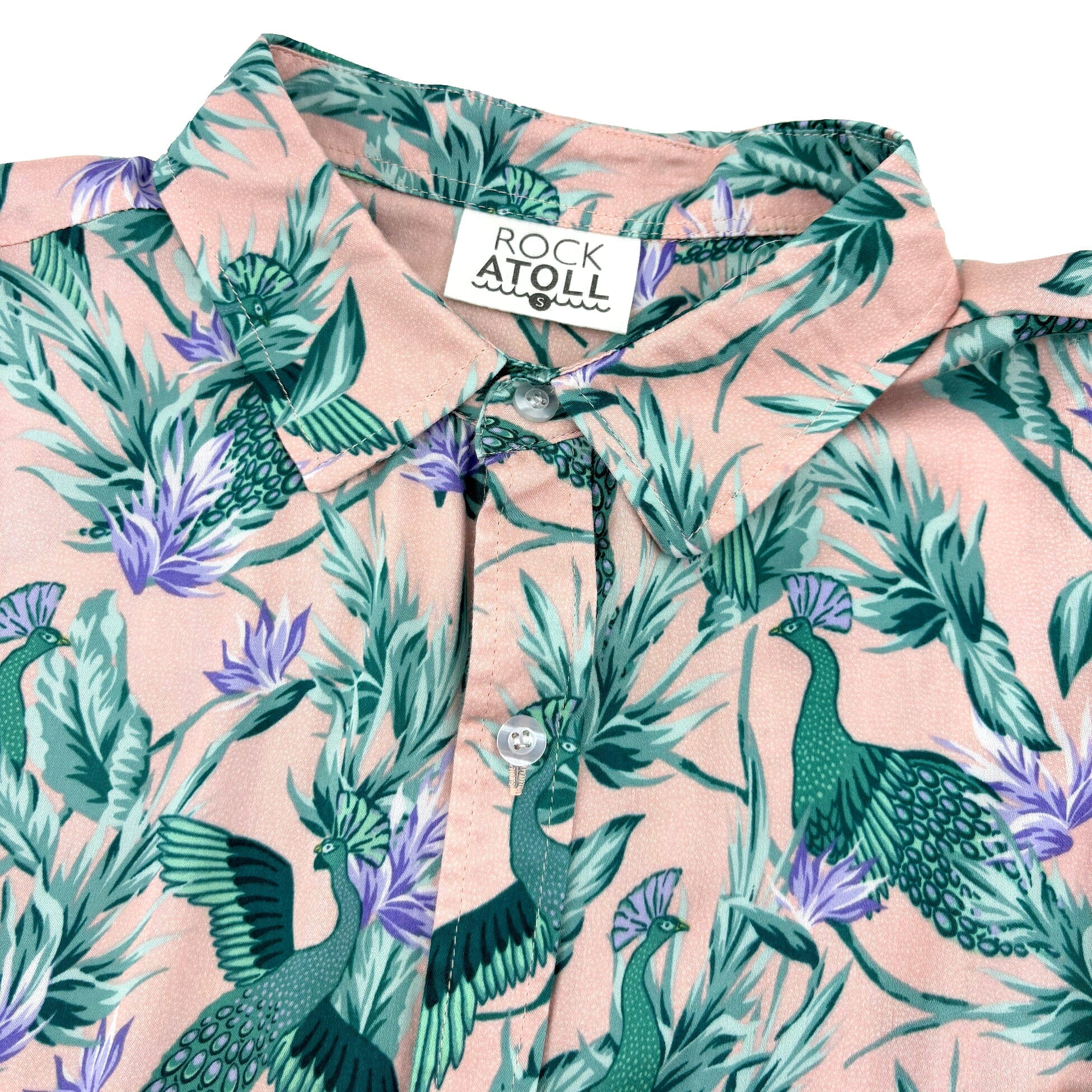 Men's Light Pink Floral Peacock Bird Patterned Aloha Hawaiian Shirt