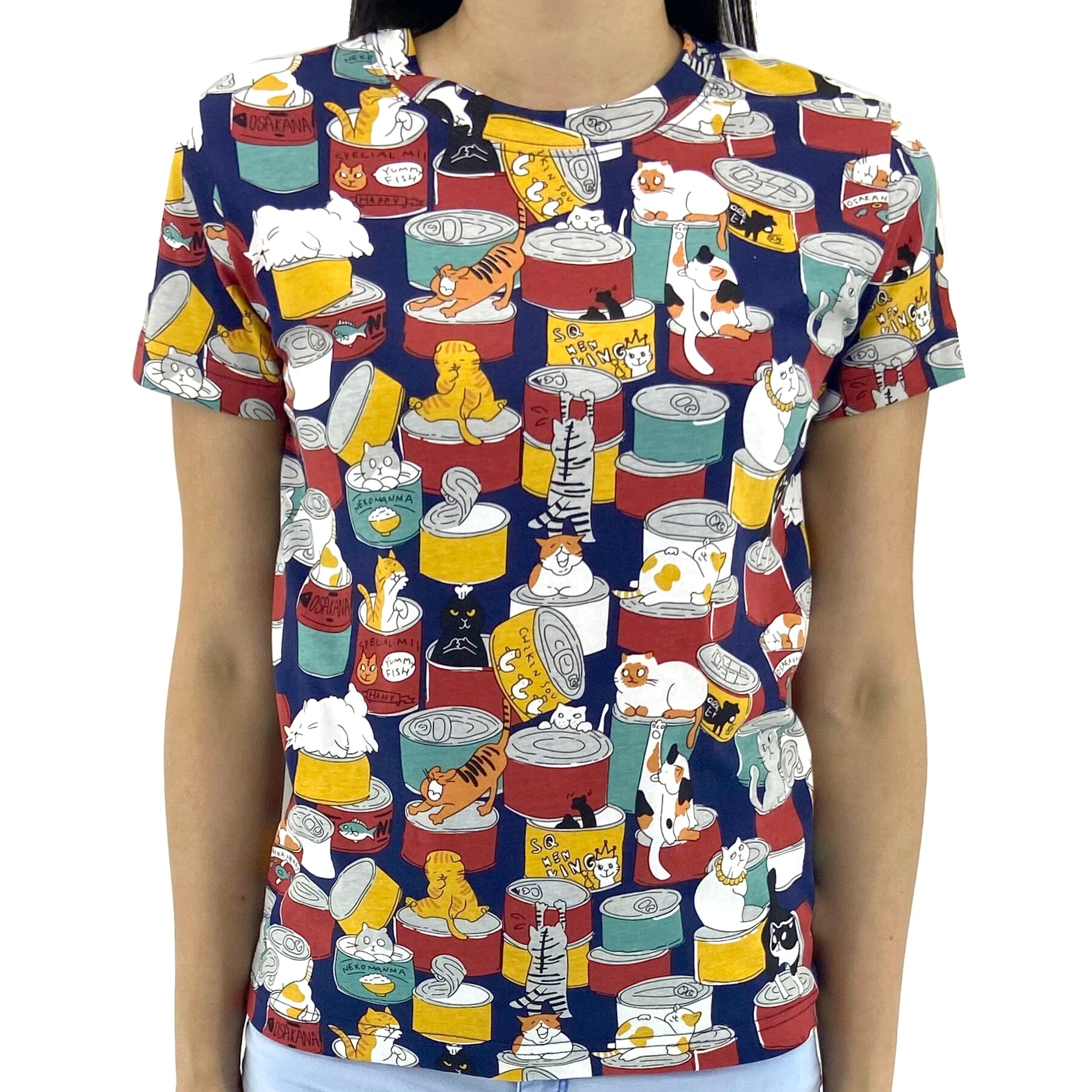 Womens Kitty Cat All Over Pattern Soft Cotton Crew Round Neck T-Shirt