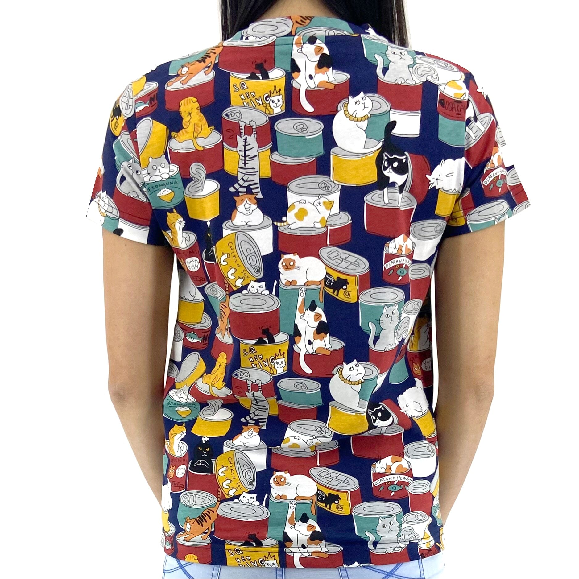 Womens Kitty Cat All Over Pattern Soft Cotton Crew Round Neck T-Shirt