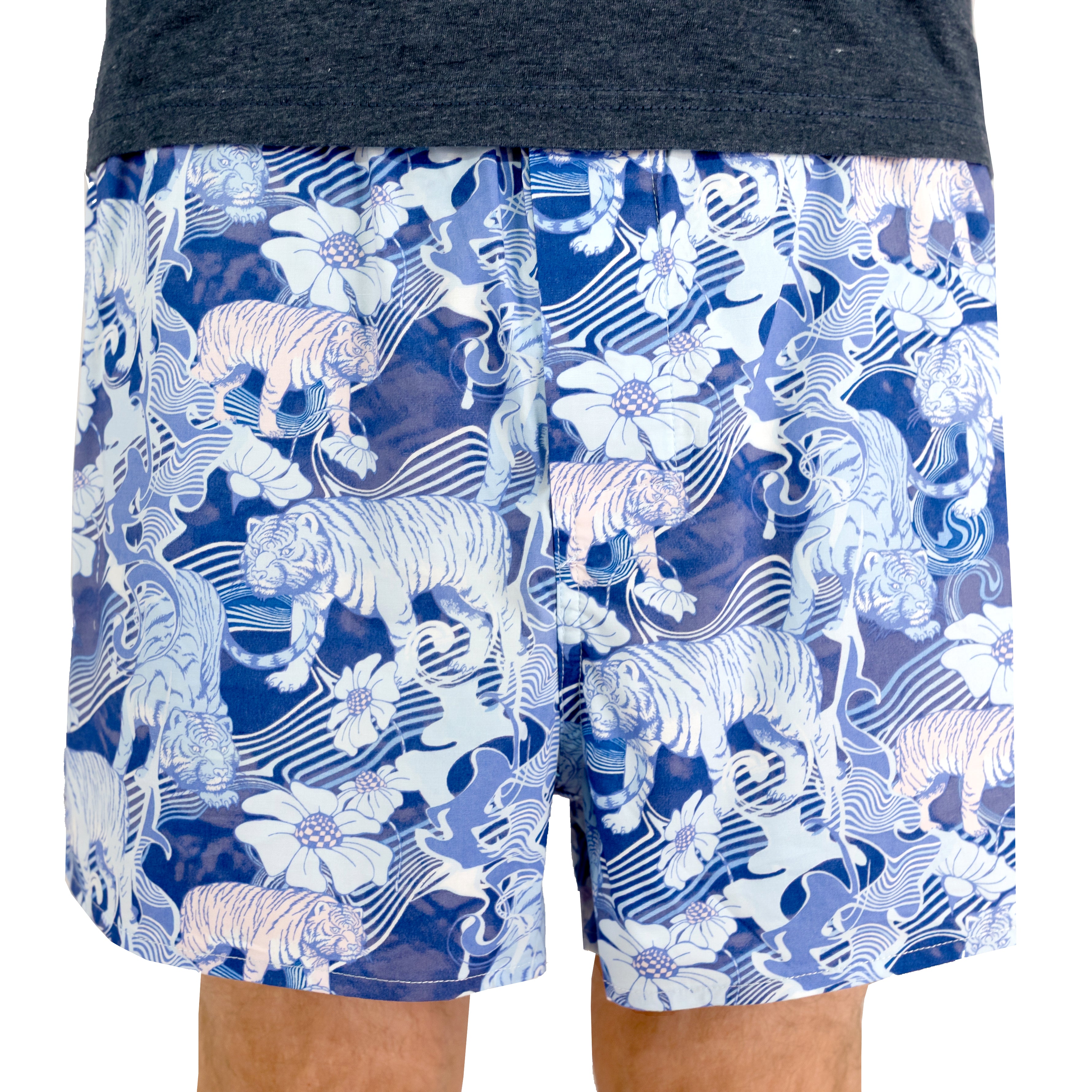 Men's Unique Tiger All Over Print Floral Pattern Cotton Boxer Shorts