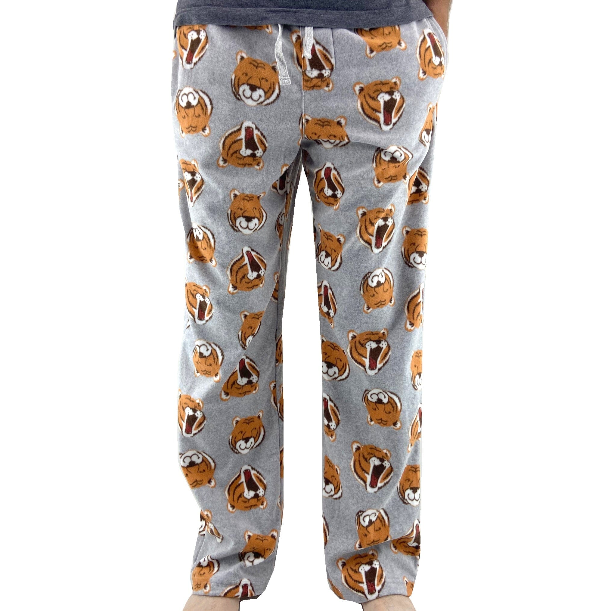 Men's Warm Soft Fleece Long Pajama Bottoms with Tiger All Over Print