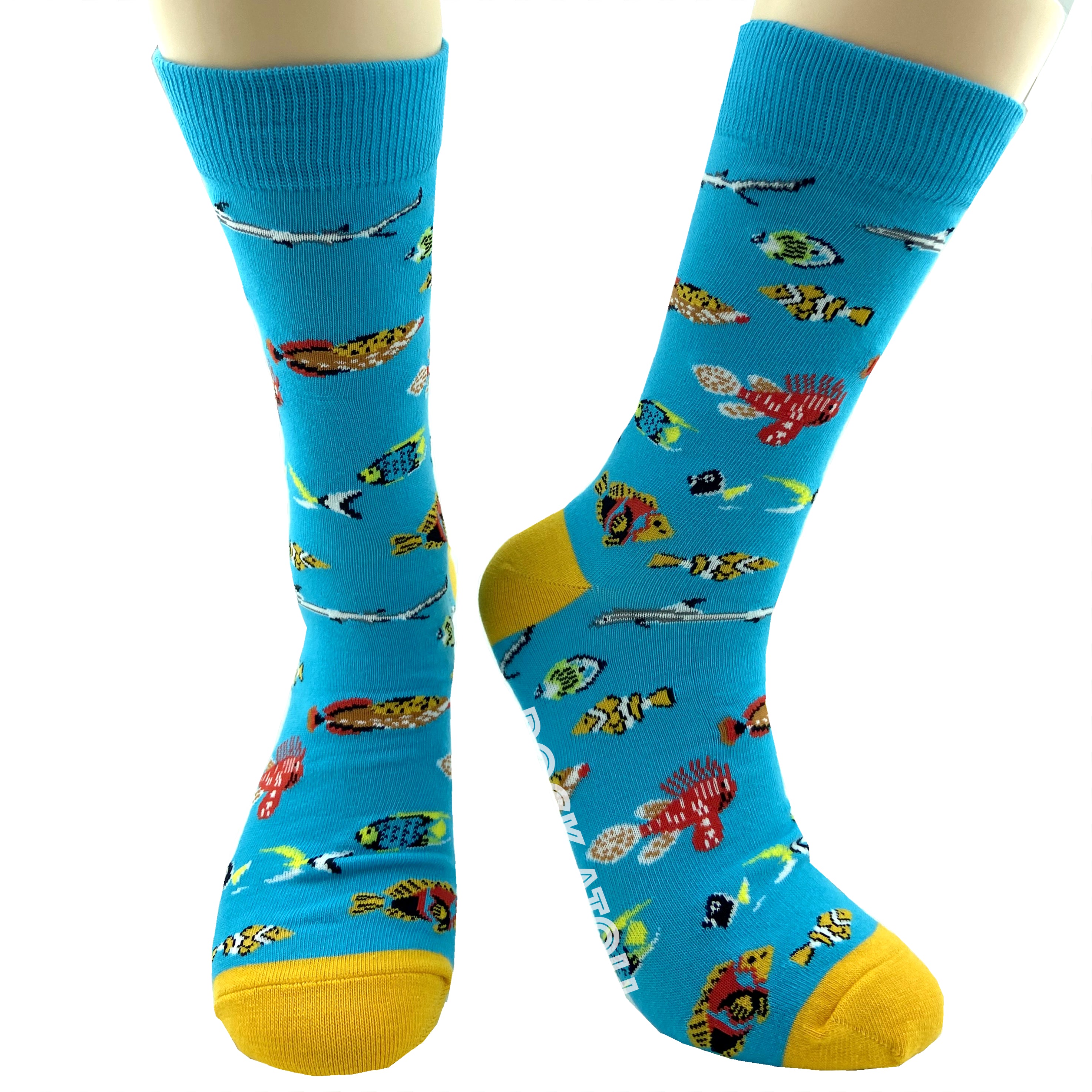 Bright Blue Unisex Ocean Themed Tropical Fish Patterned Novelty Socks