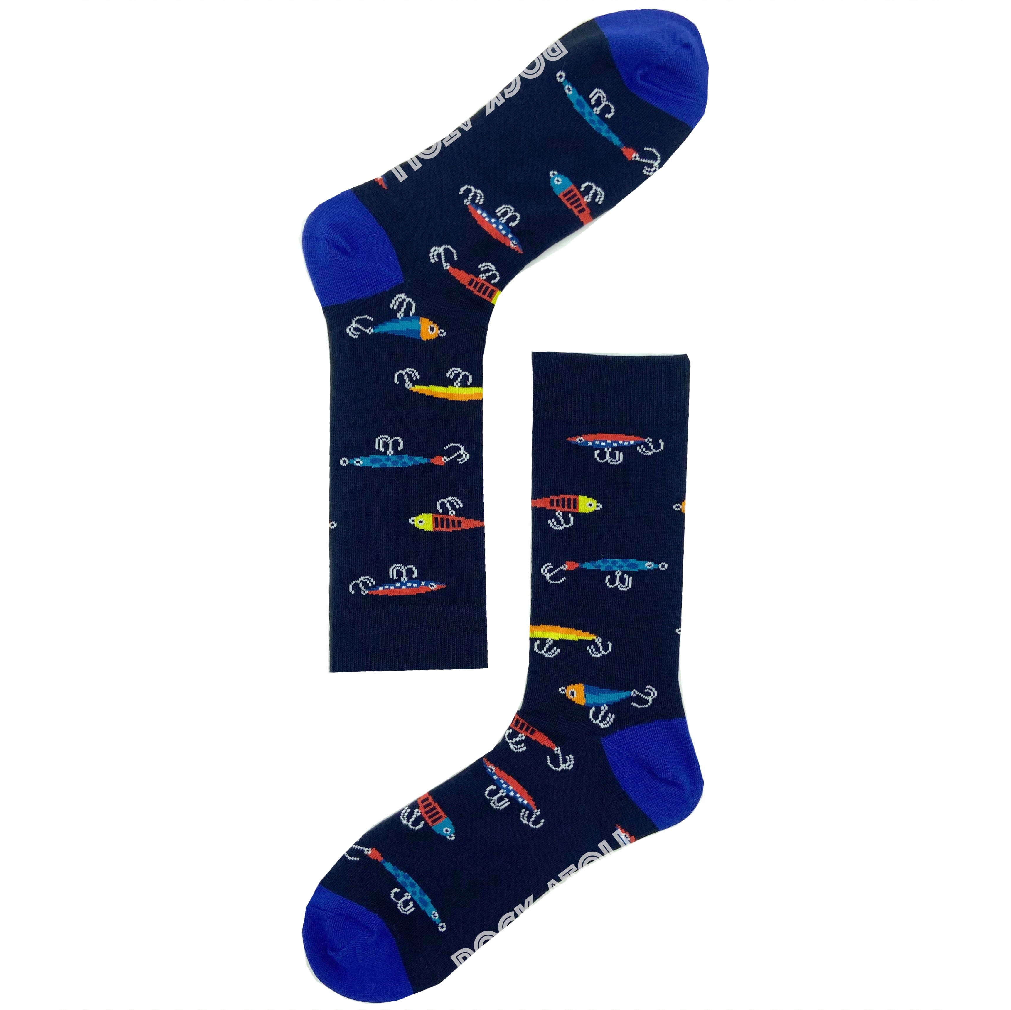 Unisex Angler Fishing Lure Tackle Patterned Outdoorsy Novelty Socks