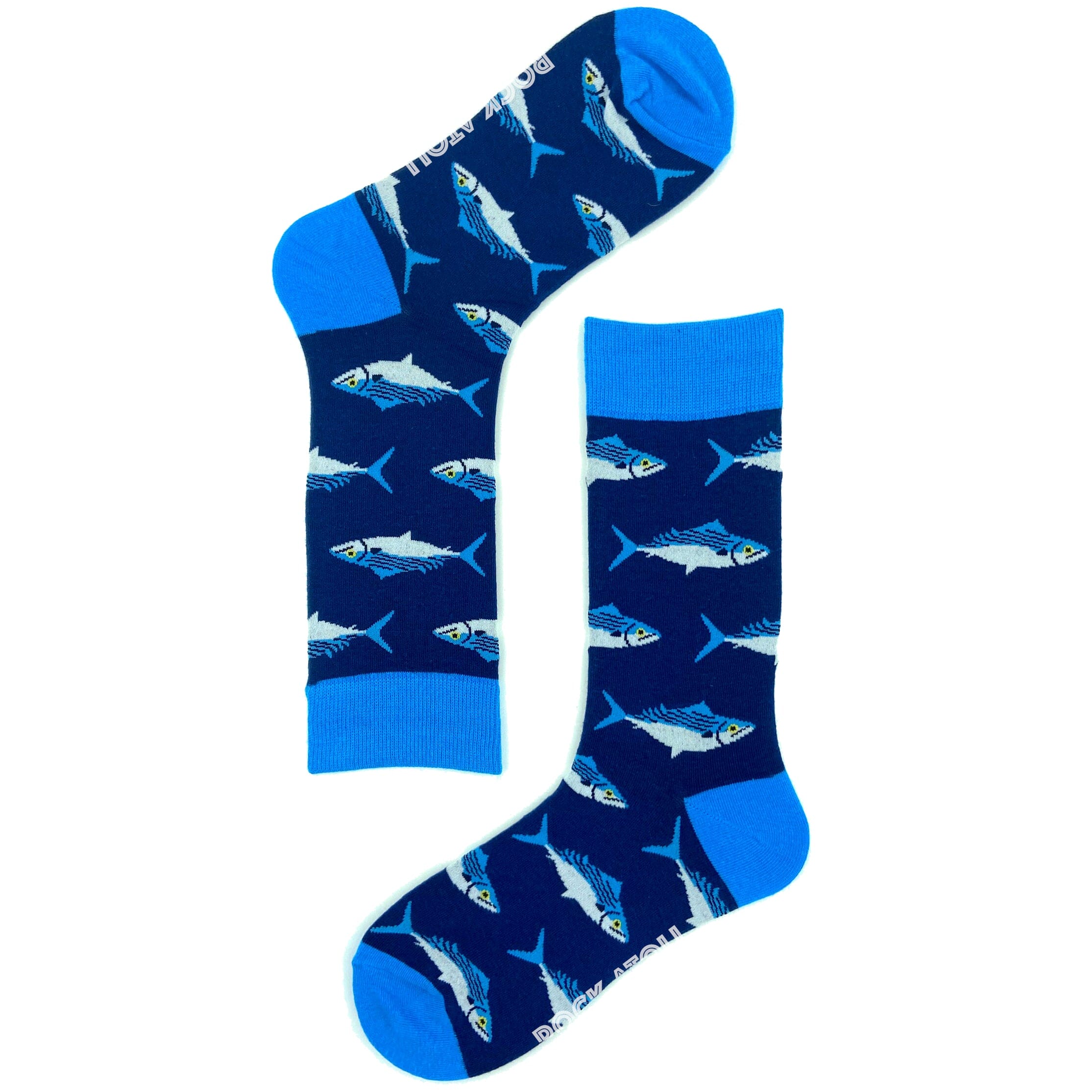 Bright Blue Unisex Fishing Themed Fish Patterned Novelty Crew Socks