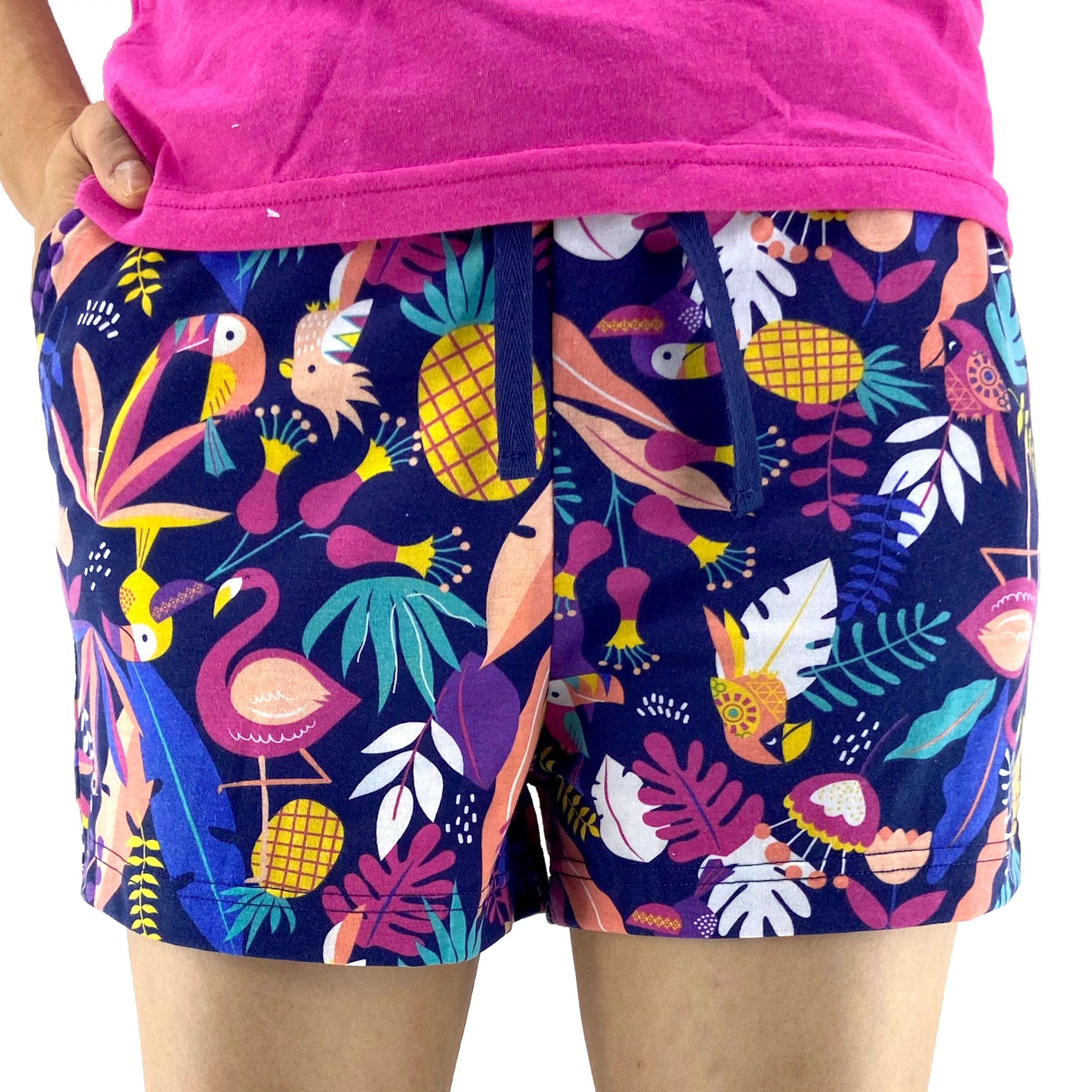 Women's Floral Pineapple Flamingo Parrot Bird Pattern Cotton PJ Shorts