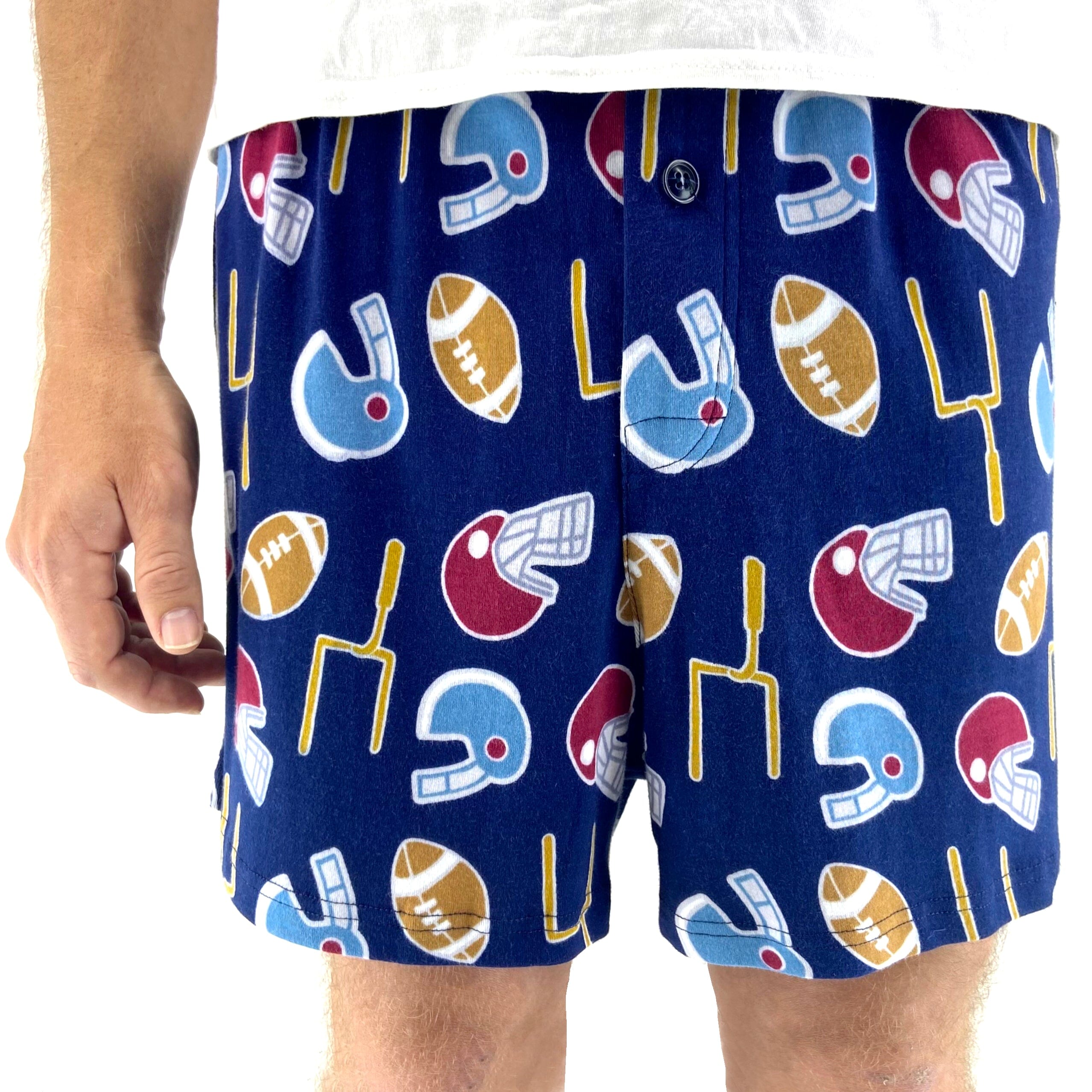 Men's Comfy Sport Themed Football Helmet Patterned Cotton Pajama Shorts