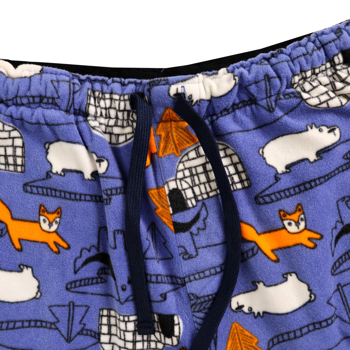 Men's Soft Fluffy Fox Bear Igloo Print Long Fleece Pajama Pant Bottoms