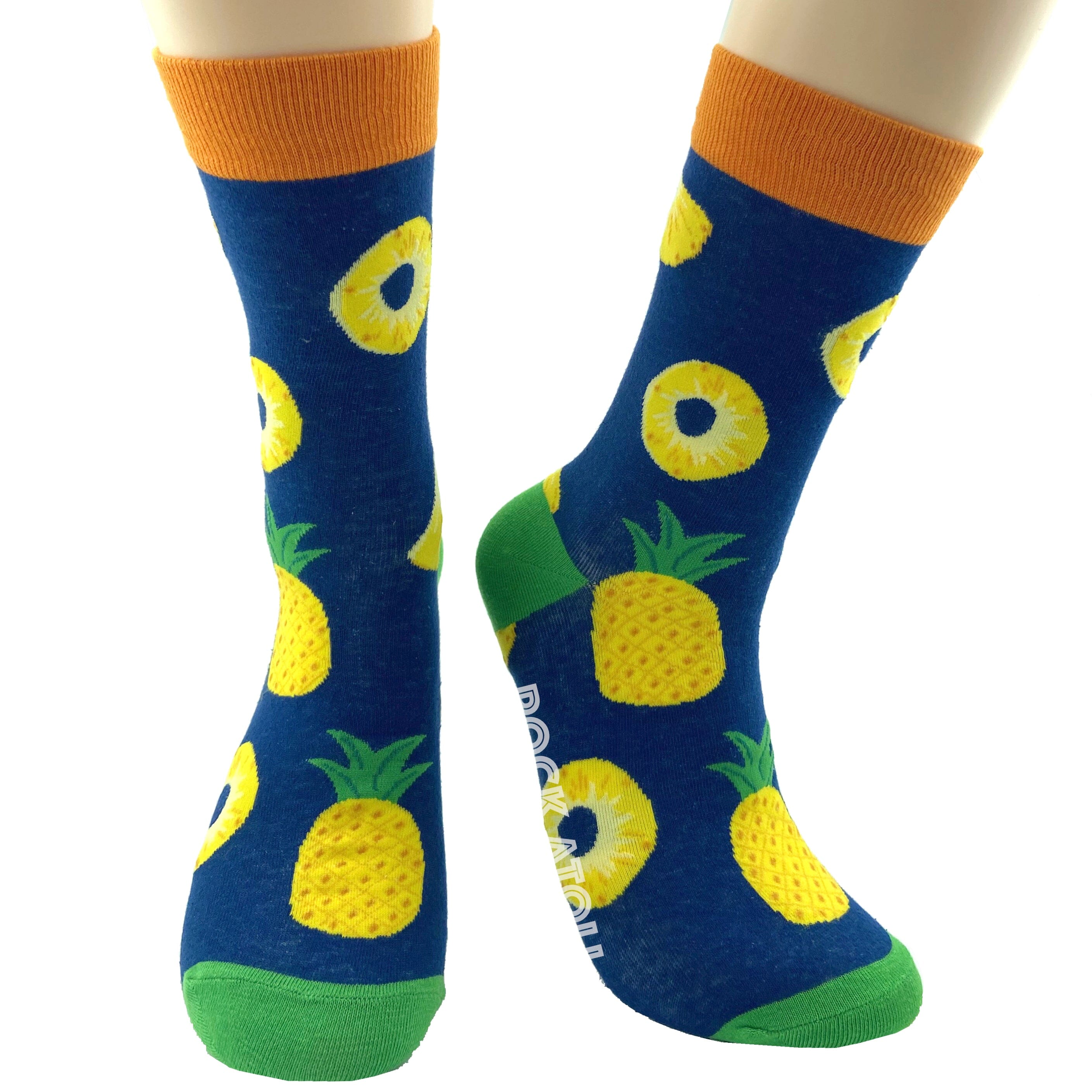 Navy Blue Tropical Fruit Themed Juicy Pineapple Patterned Dress Socks