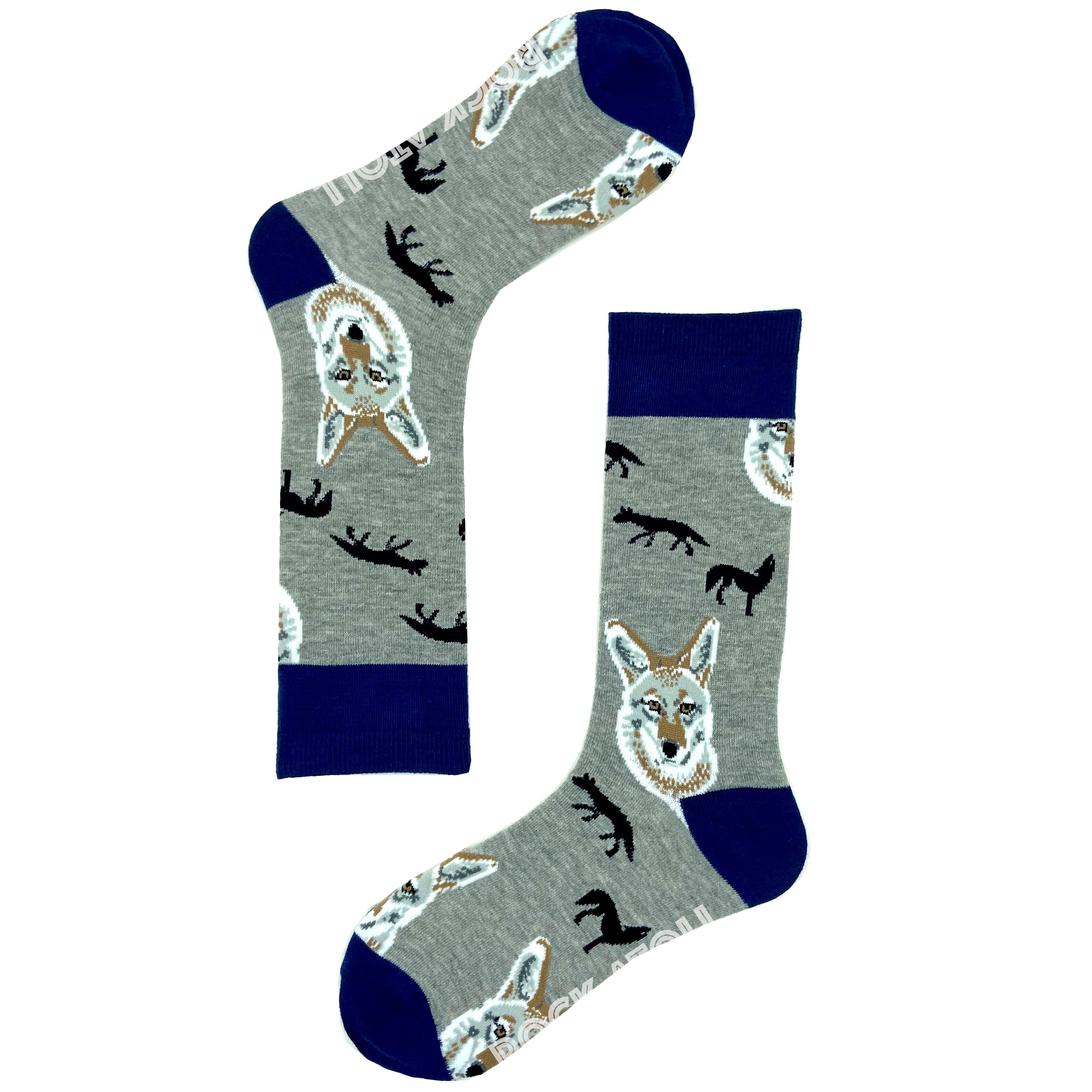Unisex Grey Wild Timber Wolf Patterned Cotton Novelty Crew Socks