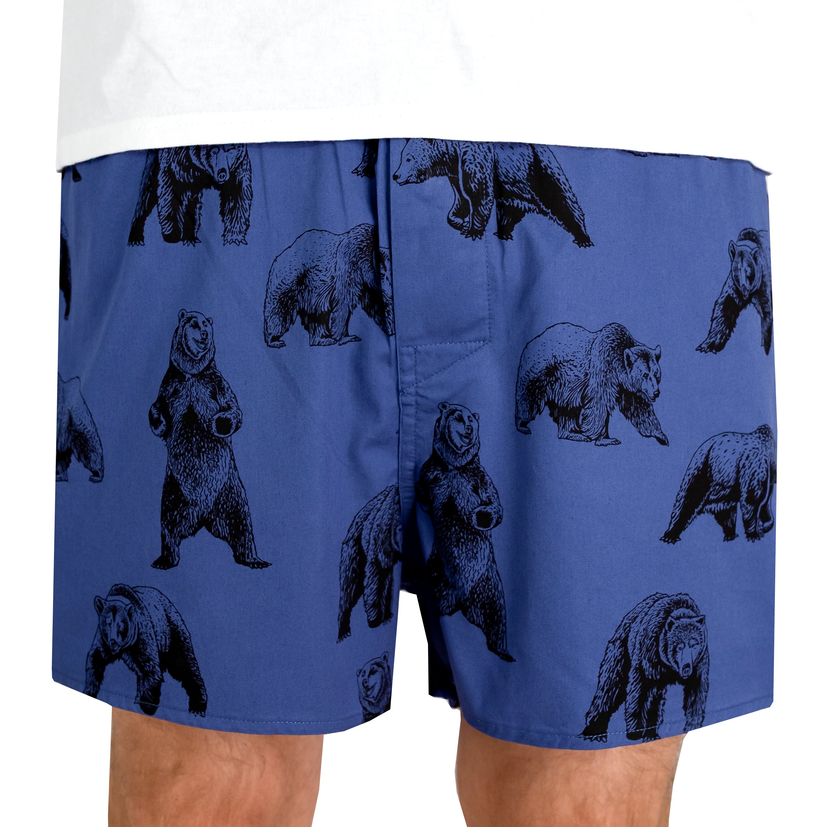 Men's Navy Blue Grizzly Bear Novelty Cotton Boxer Shorts Underwear Shop Online For Outdoorsy Men