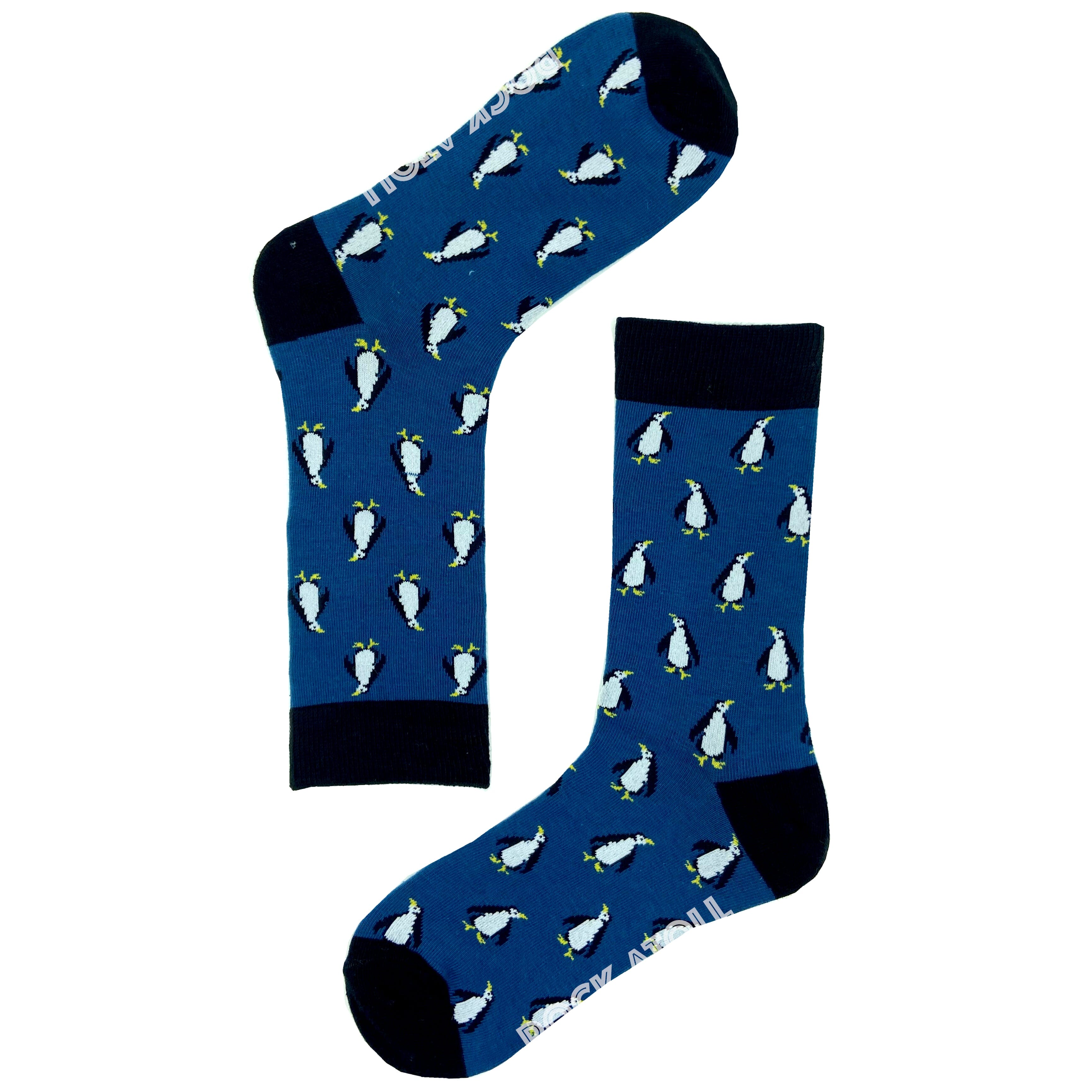 Navy Dark Blue Unisex Penguin Arctic Animal Patterned Novelty Crew Socks