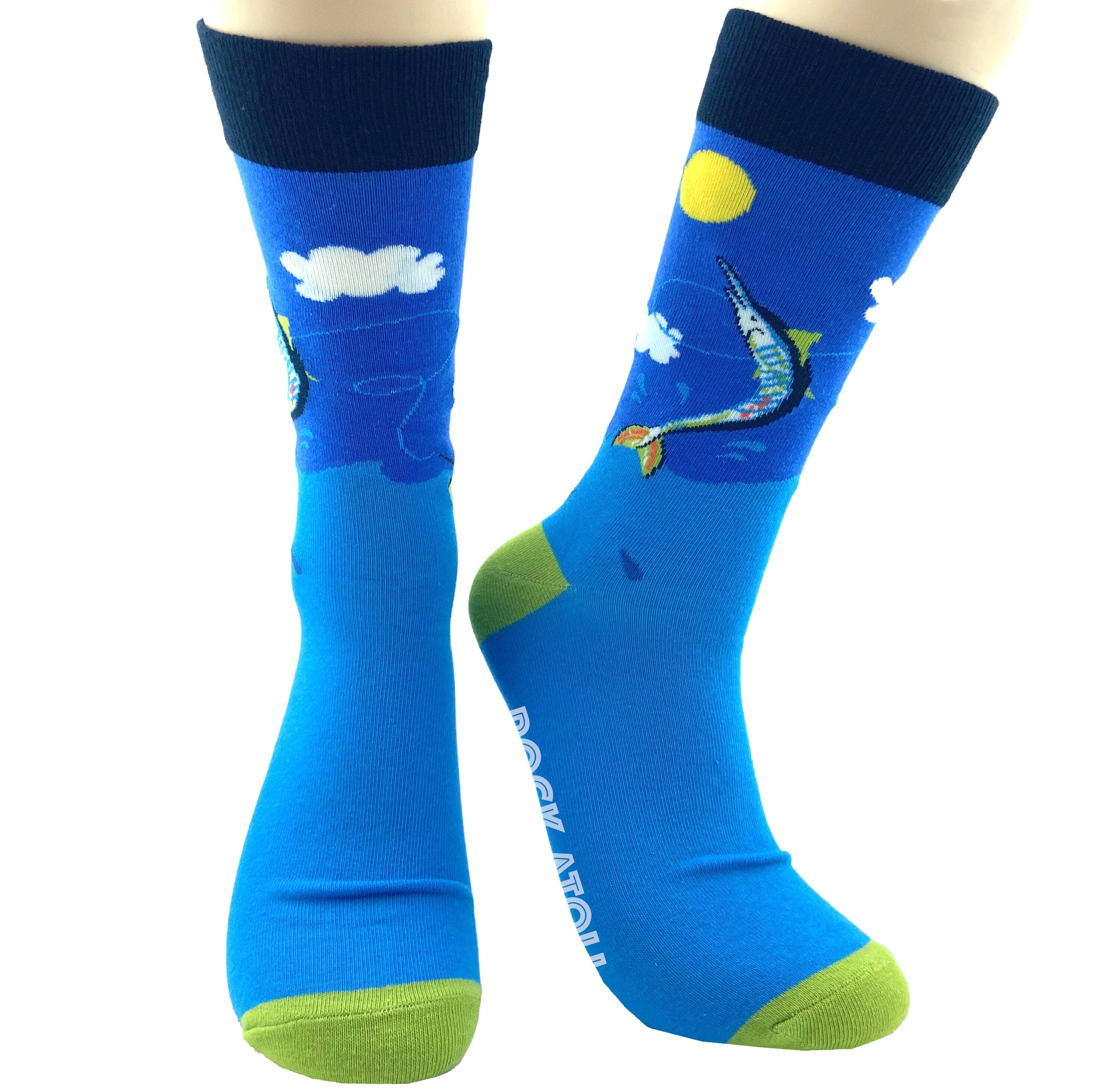 Unisex Fishing Inspired Blue Marlin Fish Patterned Novelty Crew Socks