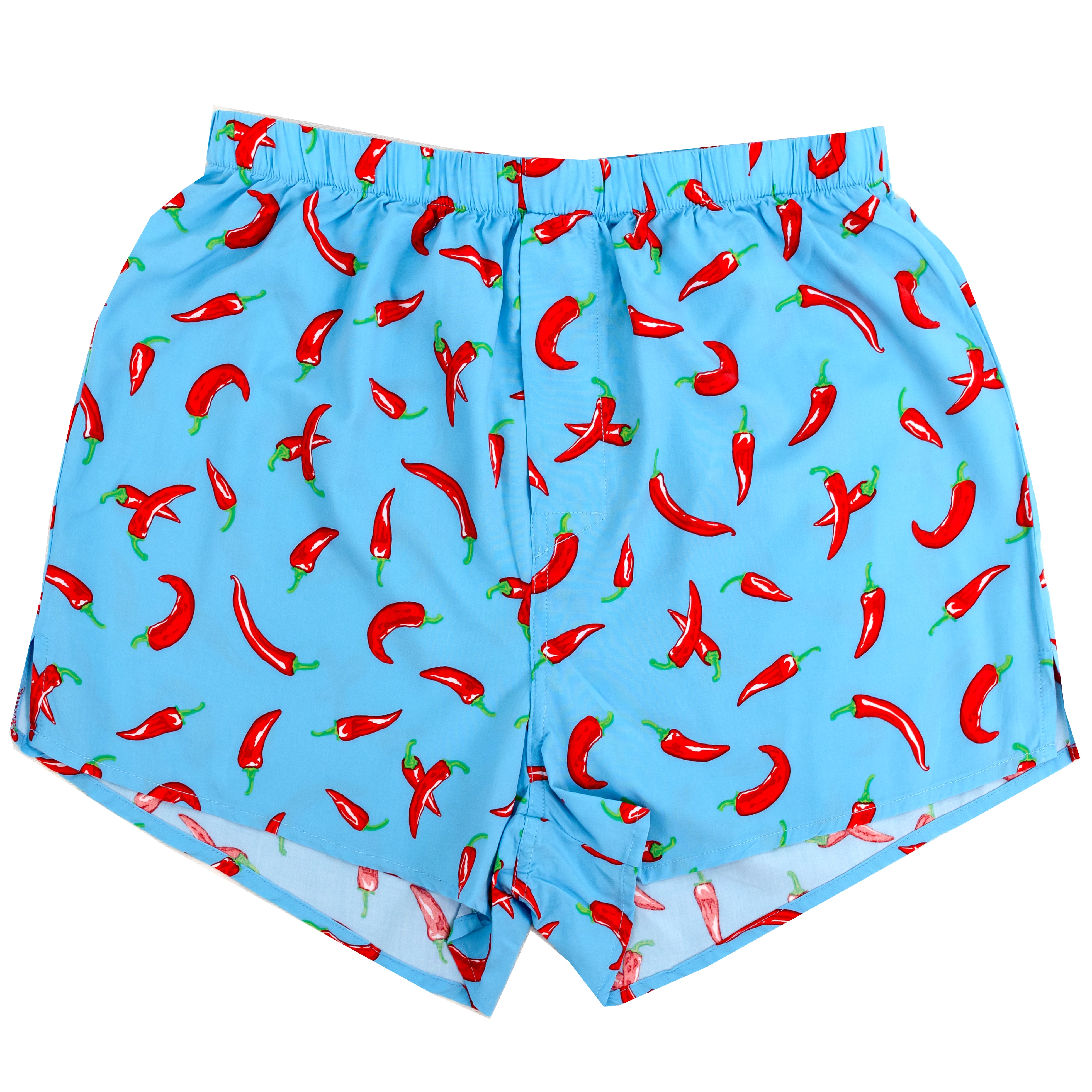 Men's Foodie Red Hot Chili Pepper Novelty Patterned Blue Boxer Shorts Menswear Sleepwear