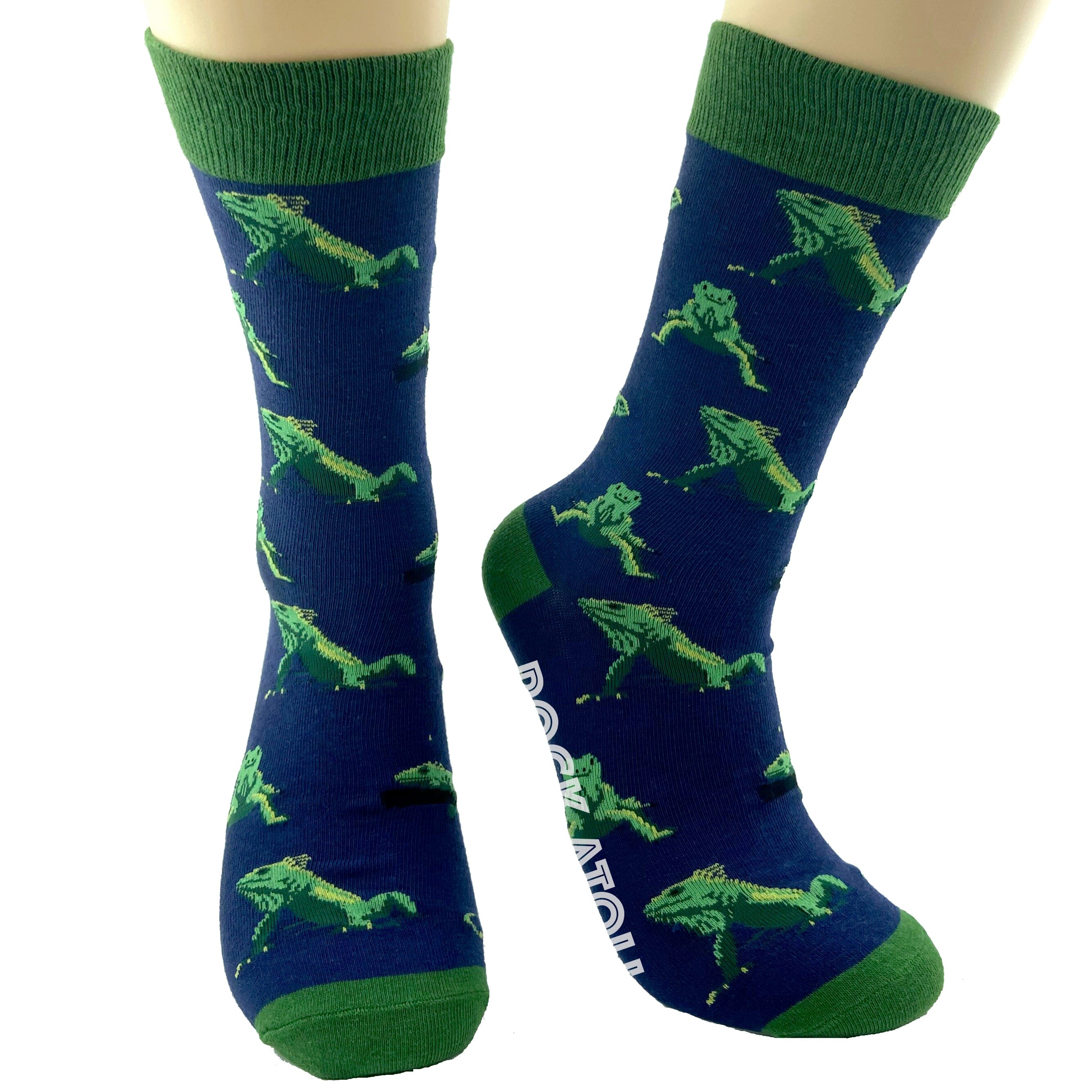 Navy Blue Iguana Lizard Reptile Patterned Long Cotton Novelty Socks