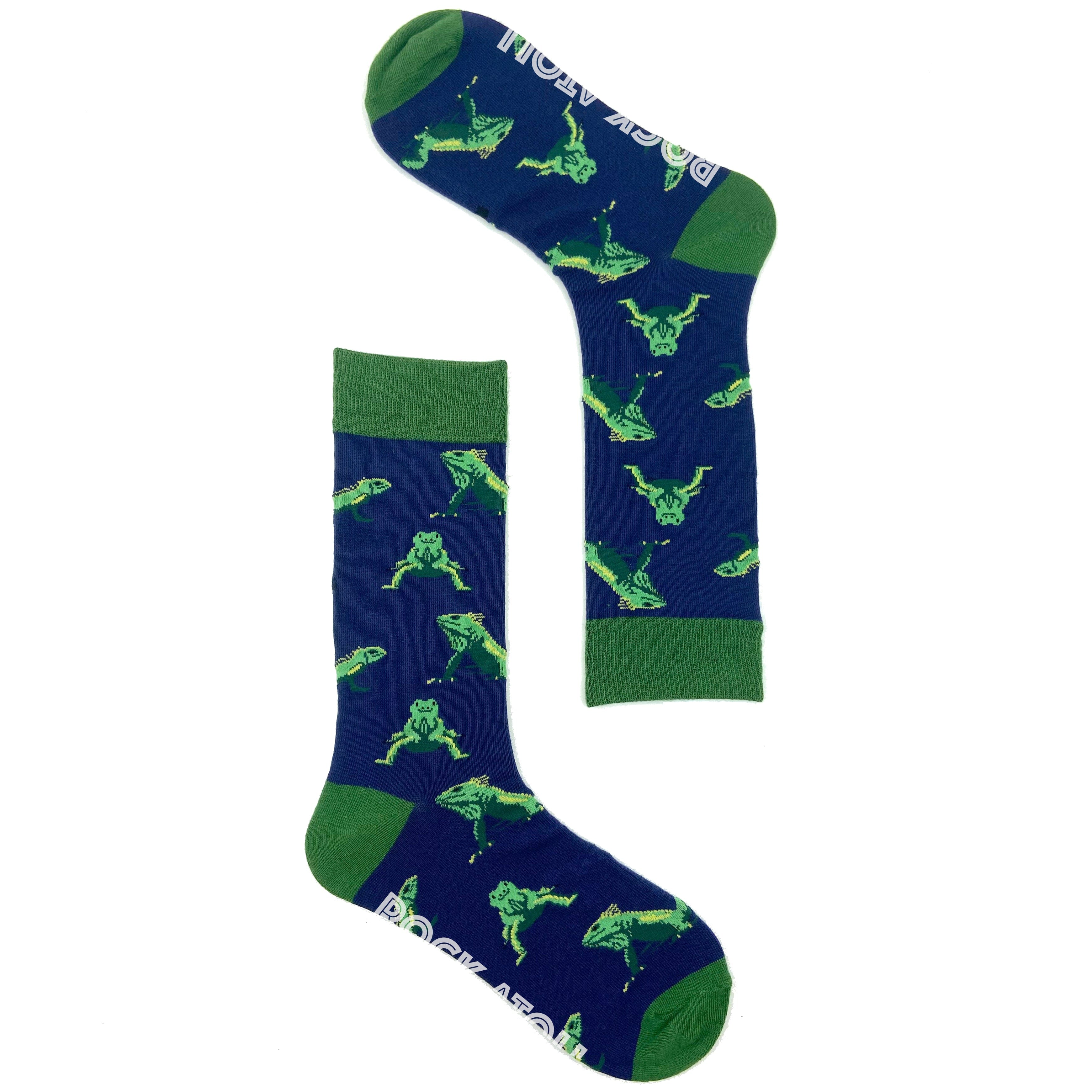 Navy Blue Iguana Lizard Reptile Patterned Long Cotton Novelty Socks