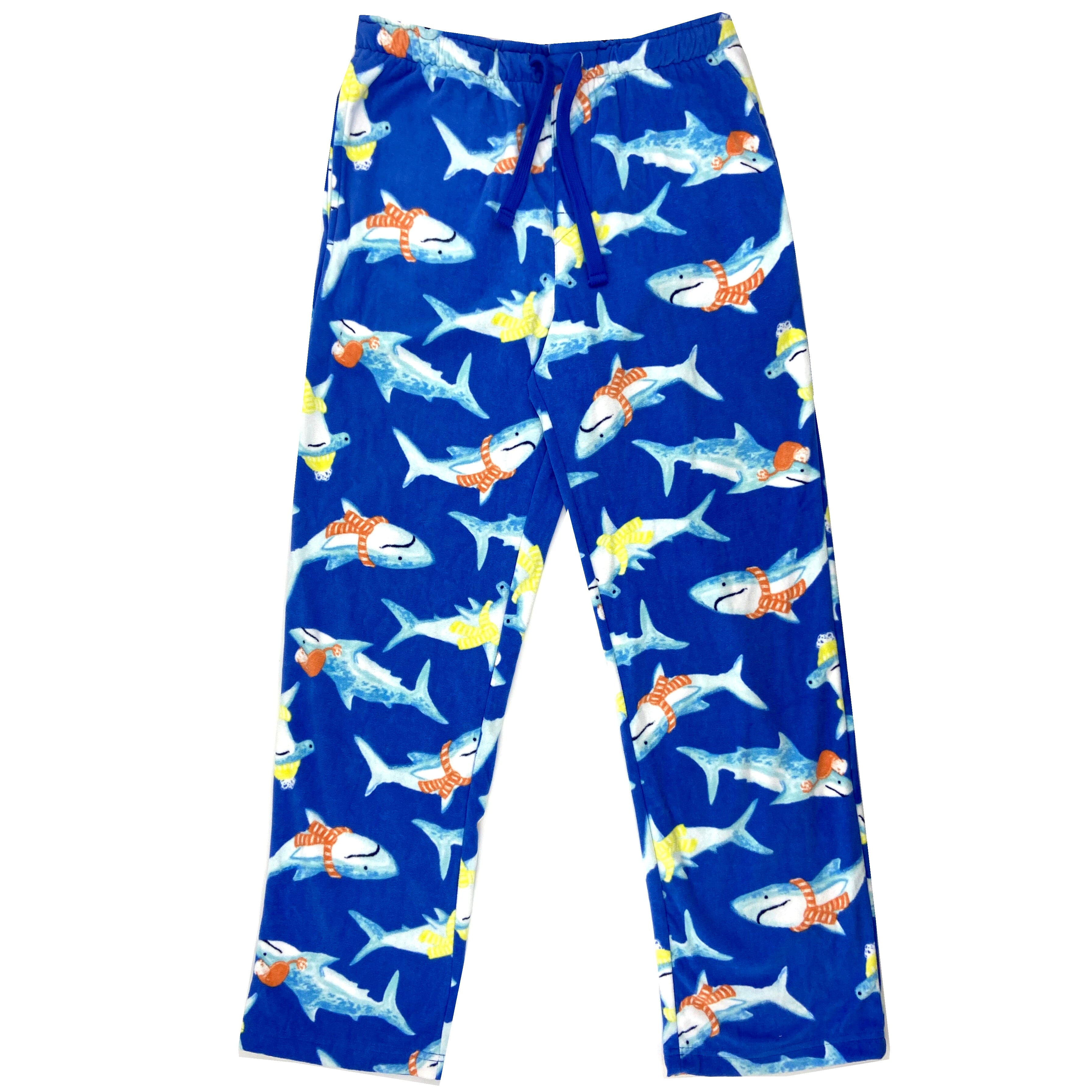 Men's Winter Cozy Fleece Pajama Pant Bottoms with Funny Shark Print