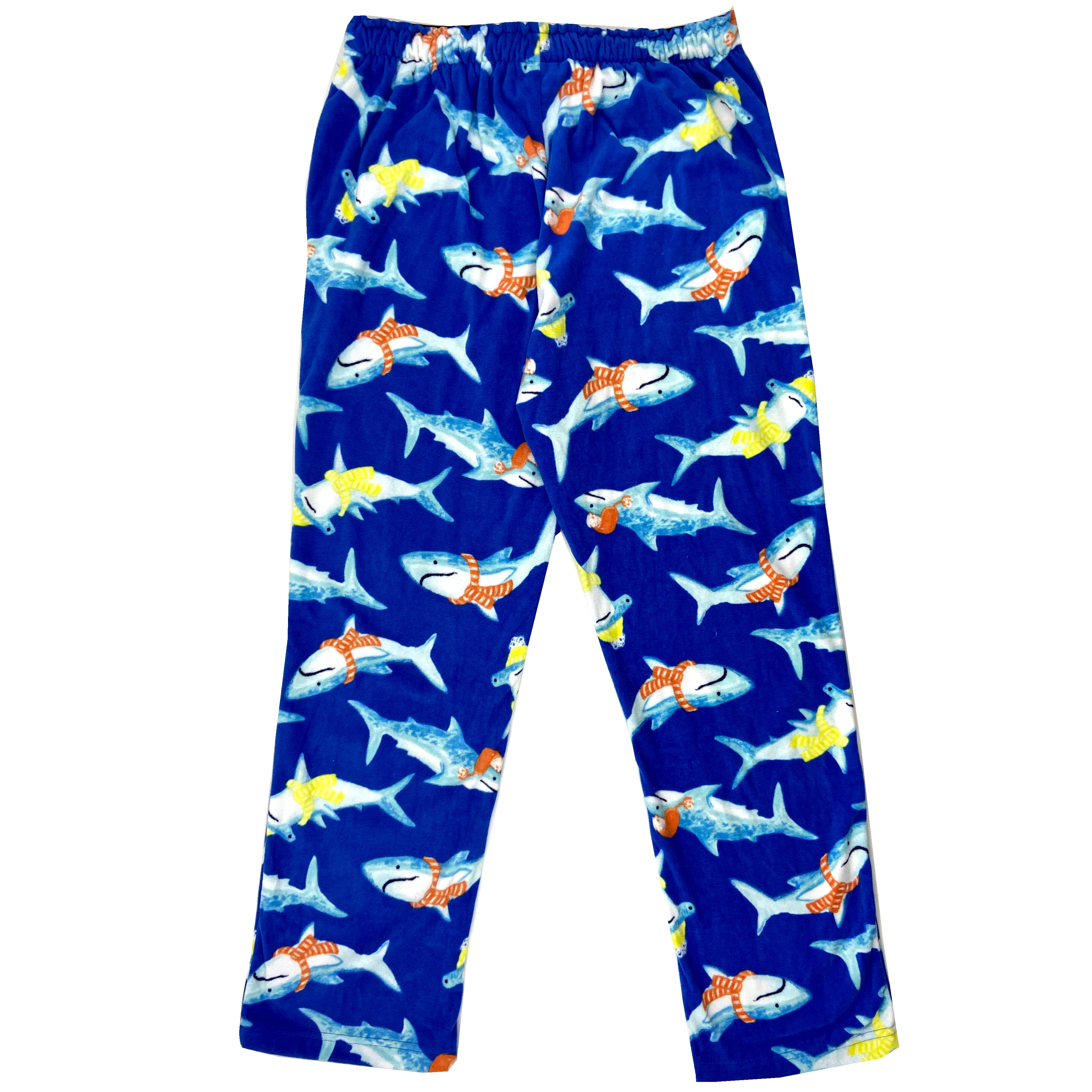 Men's Winter Cozy Fleece Pajama Pant Bottoms with Funny Shark Print