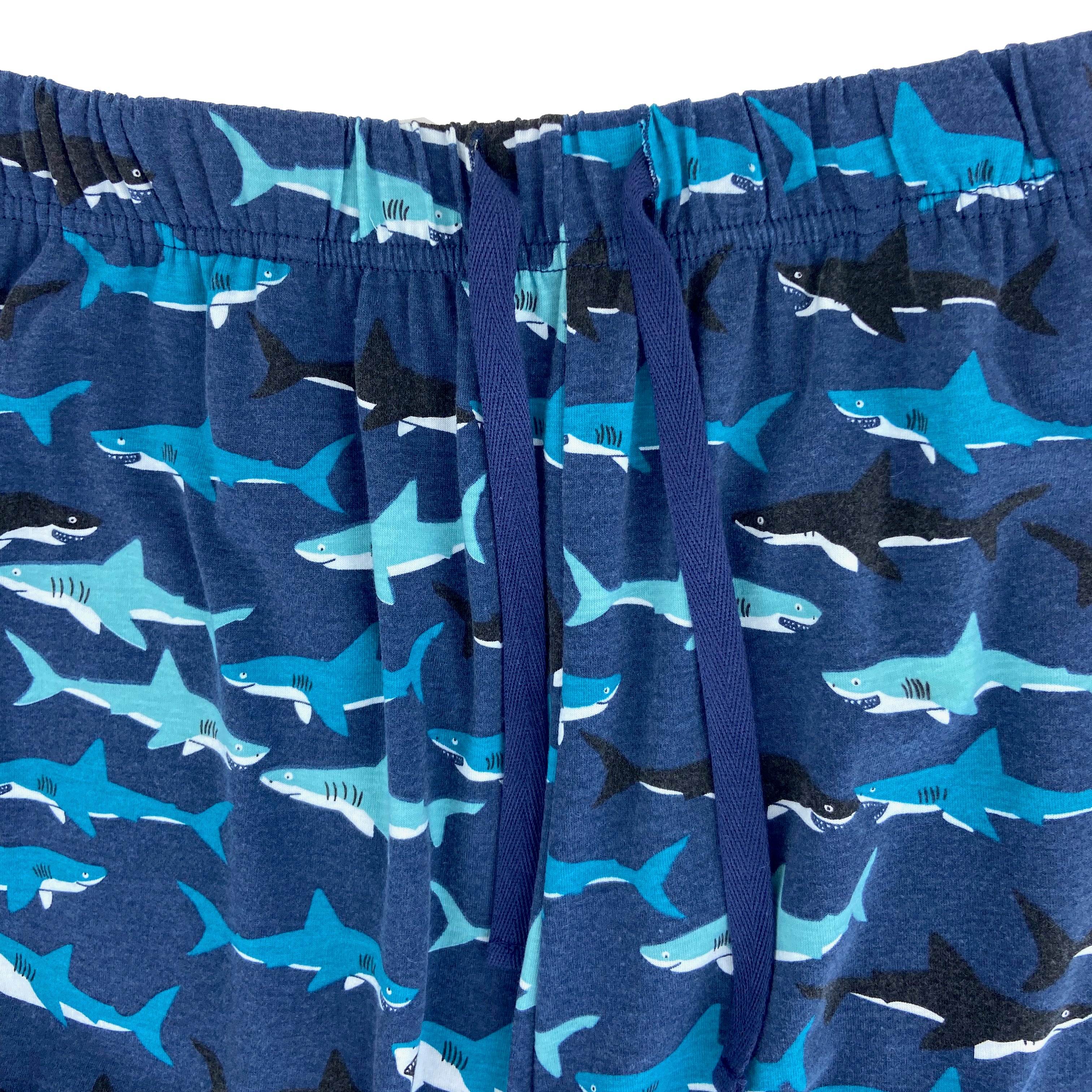 Men's Smiling Cartoon Shark All Over Print Long Cotton Pajama Bottoms