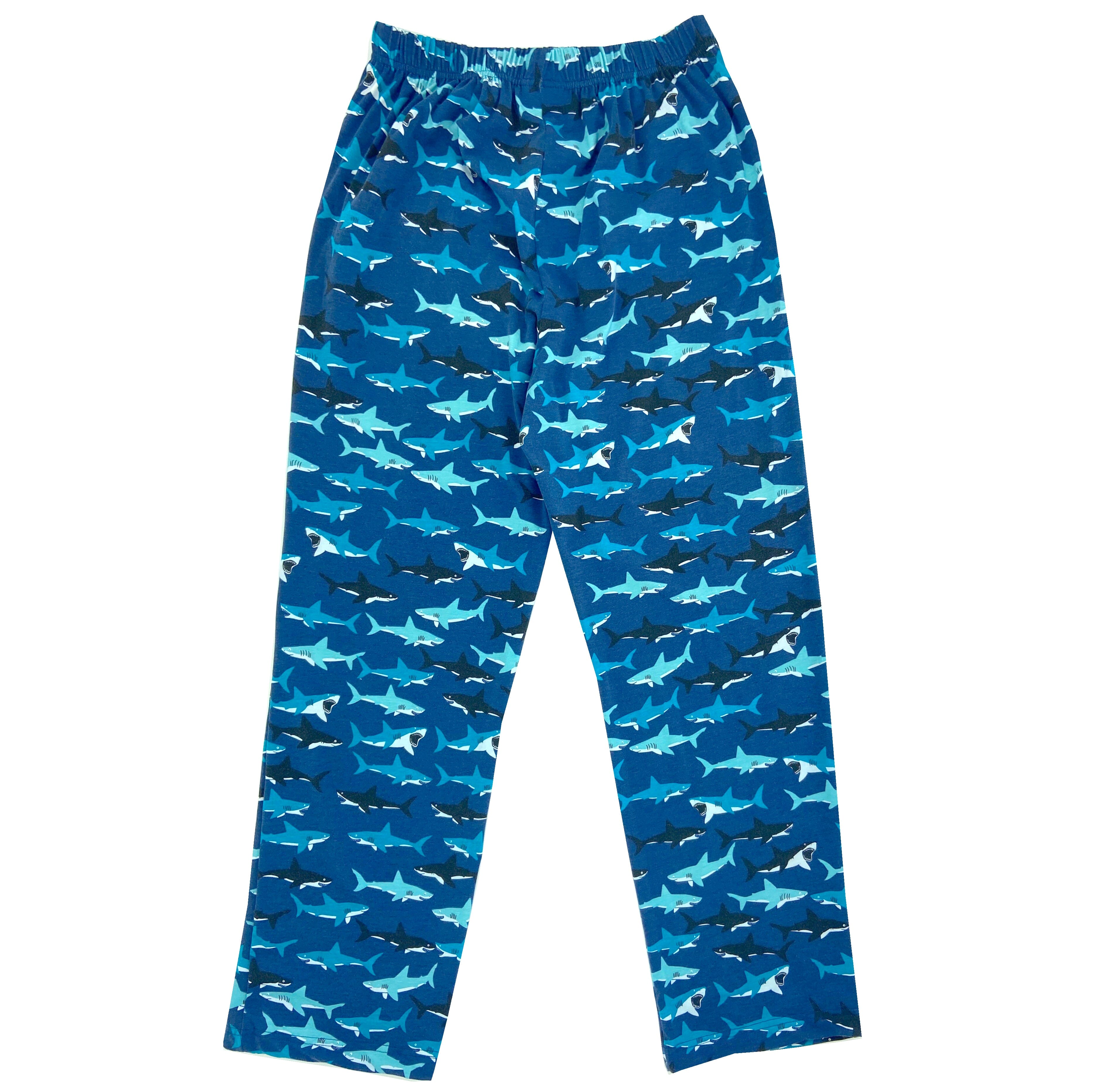 Men's Smiling Cartoon Shark All Over Print Long Cotton Pajama Bottoms