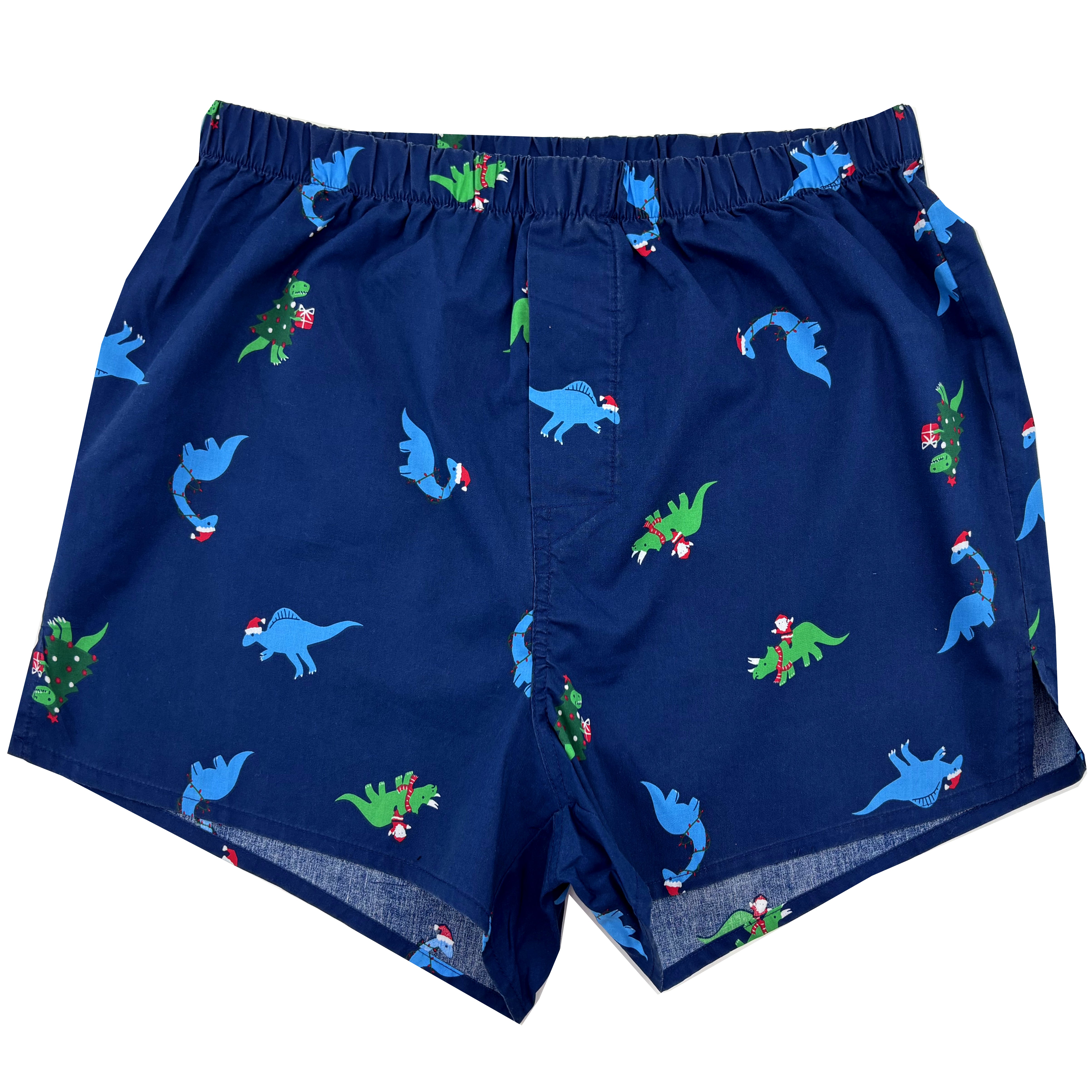 Christmas Themed Santas Riding Dinosaurs All Over Print Boxer Shorts