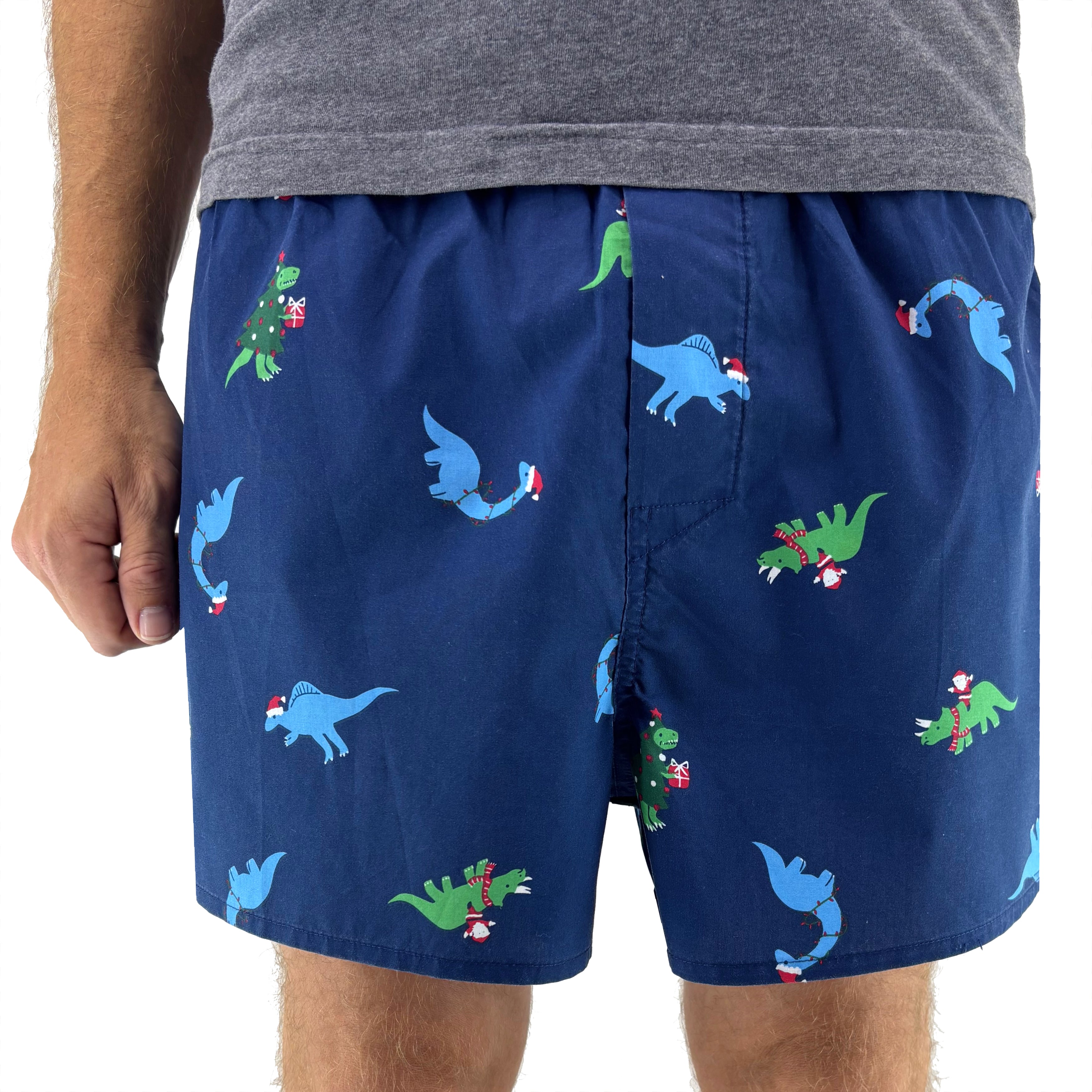 Christmas Themed Santas Riding Dinosaurs All Over Print Boxer Shorts