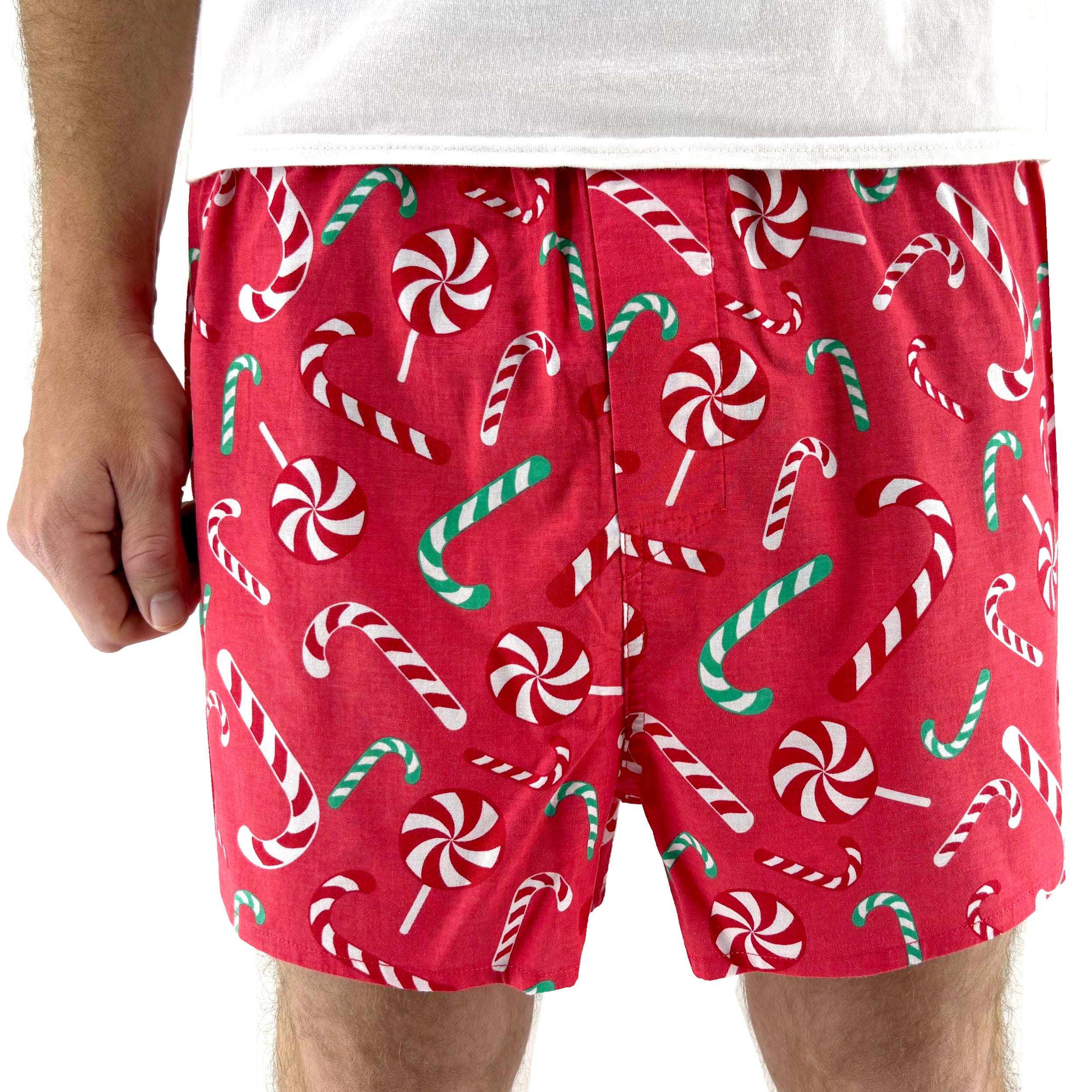 Men's Festive Candy Cane & Lollipop Print Cotton Novelty Boxer Shorts