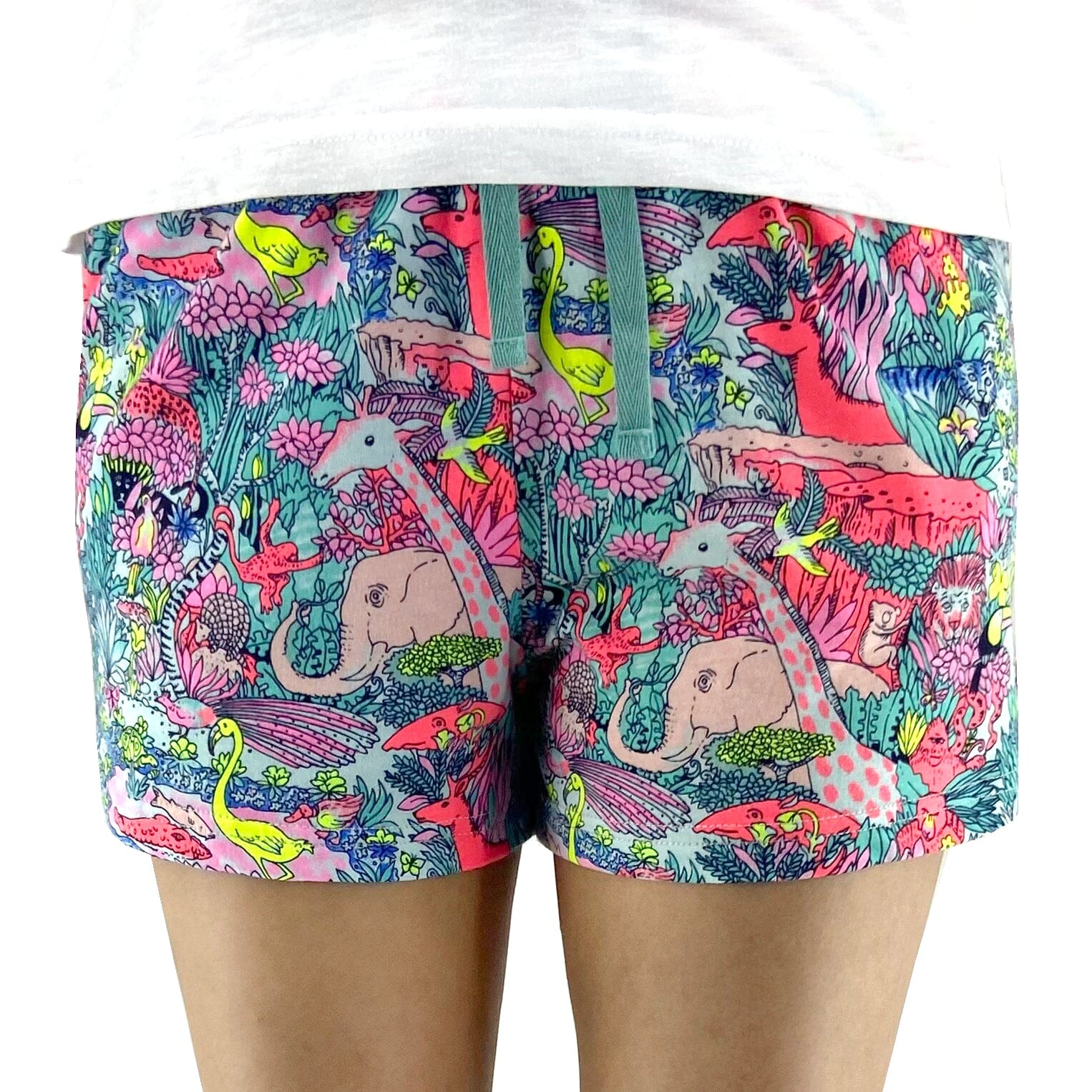 Women's Colorful Jungle Animal Novelty Print Cotton Knit Pyjama Shorts