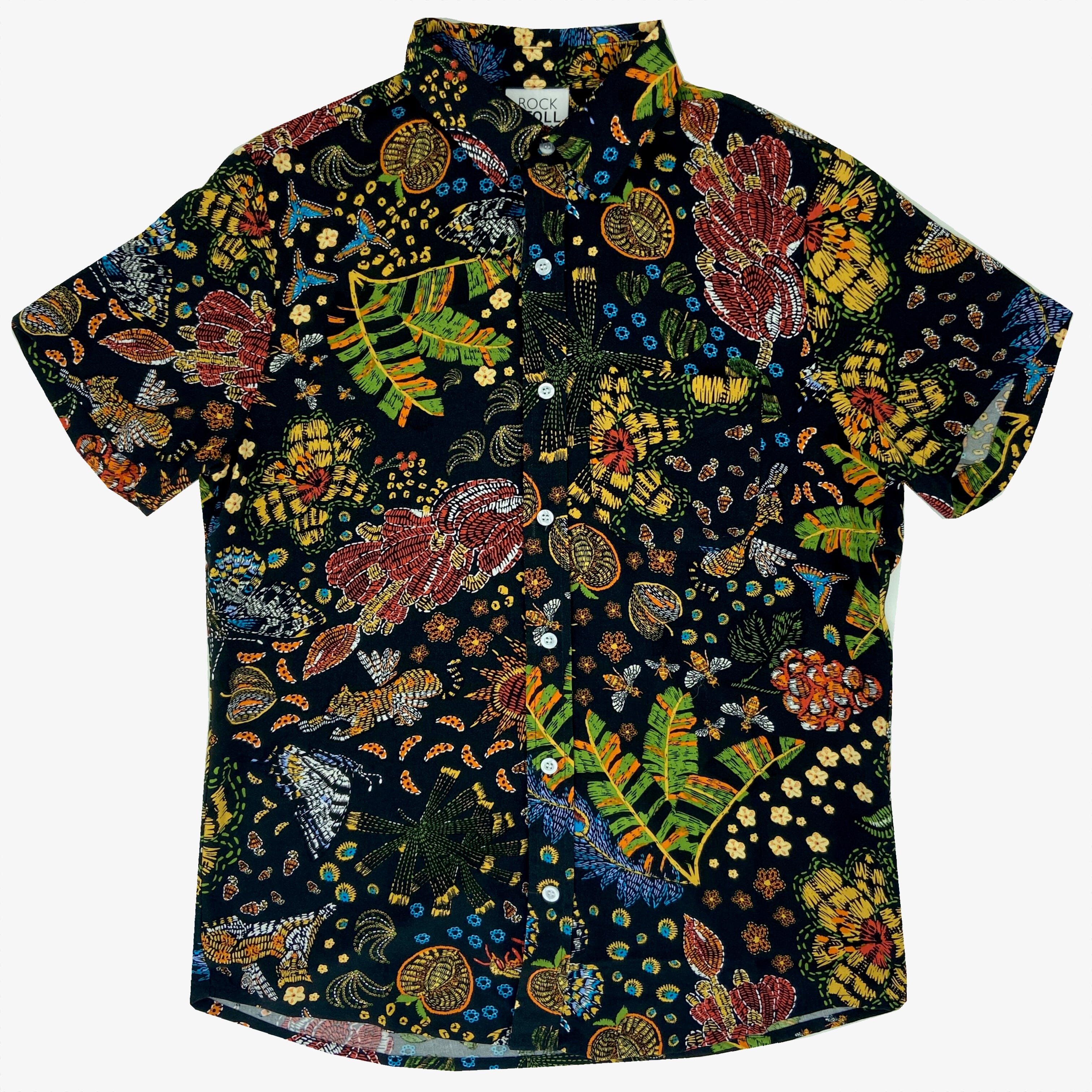 Men's Super Soft Trippy Tiger Floral Print Black Aloha Hawaiian Shirt