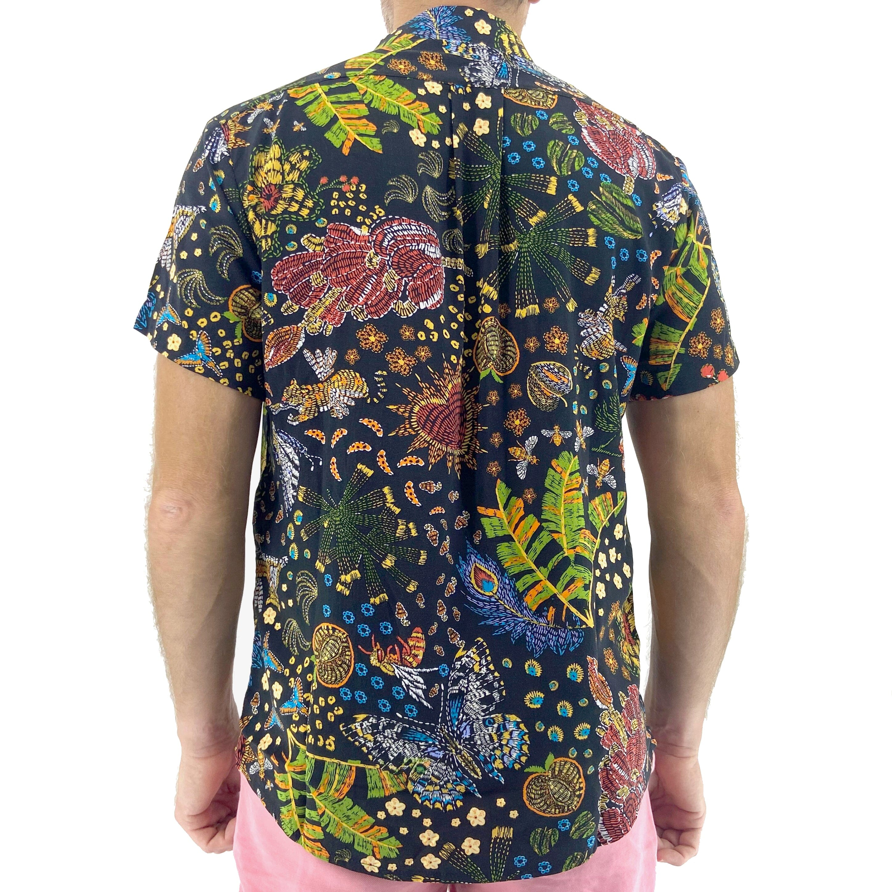 Men's Super Soft Trippy Tiger Floral Print Black Aloha Hawaiian Shirt