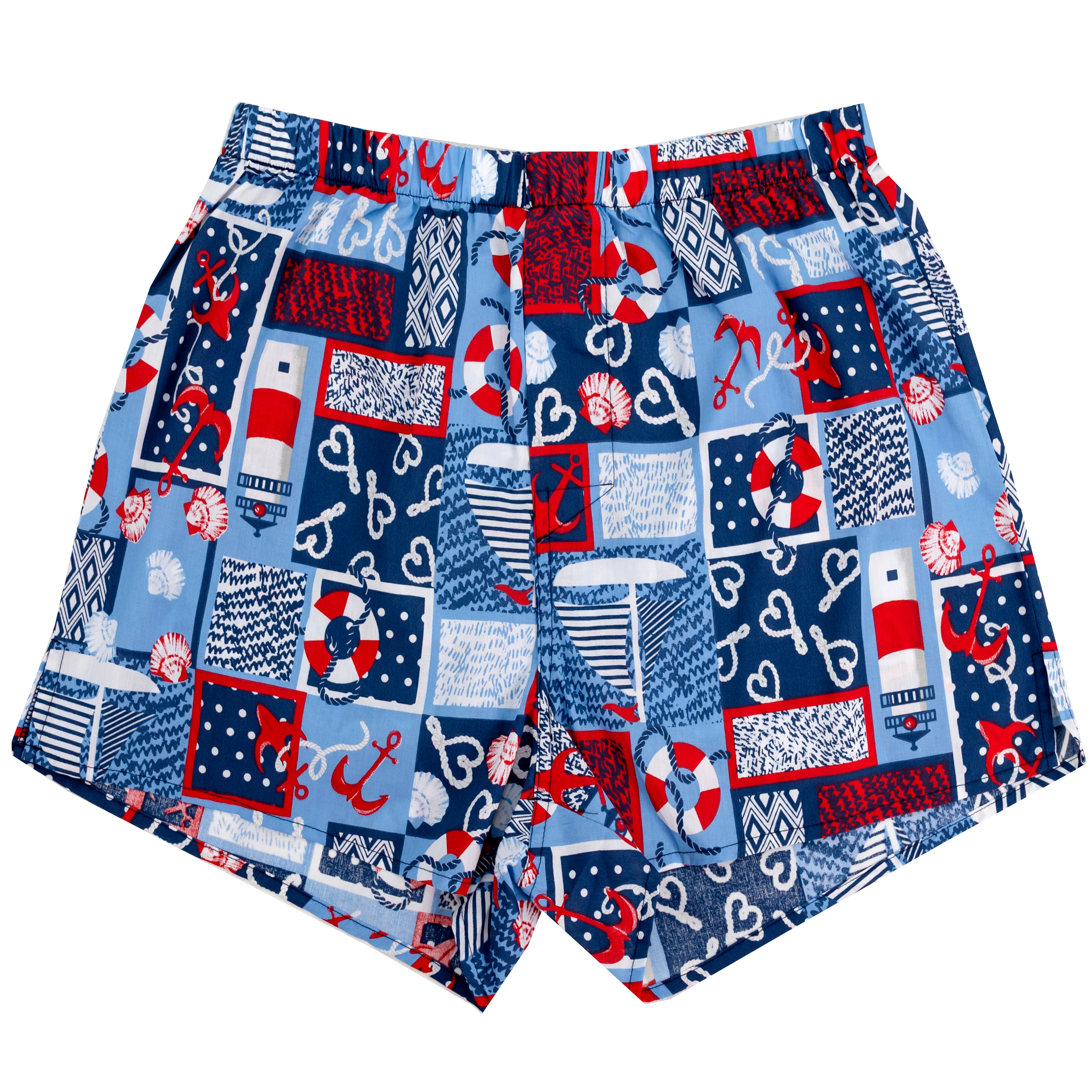 Nautical Novelty Print Lighthouse Sailboat Buoy Patterned Boxer Shorts. Shop Cotton Boxer Shorts for Men in Novelty Prints.