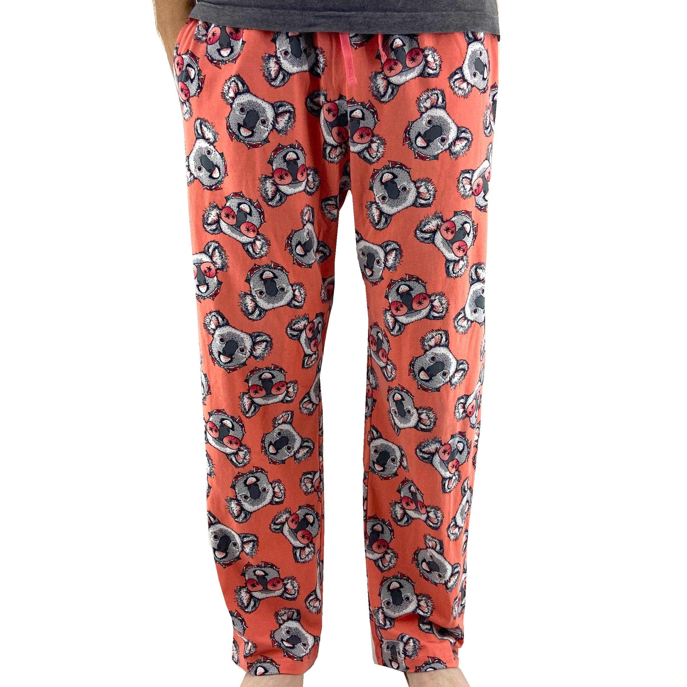 Men's Koala Bear Patterned Cotton Knit Novlety Print Pajama PJ Pants