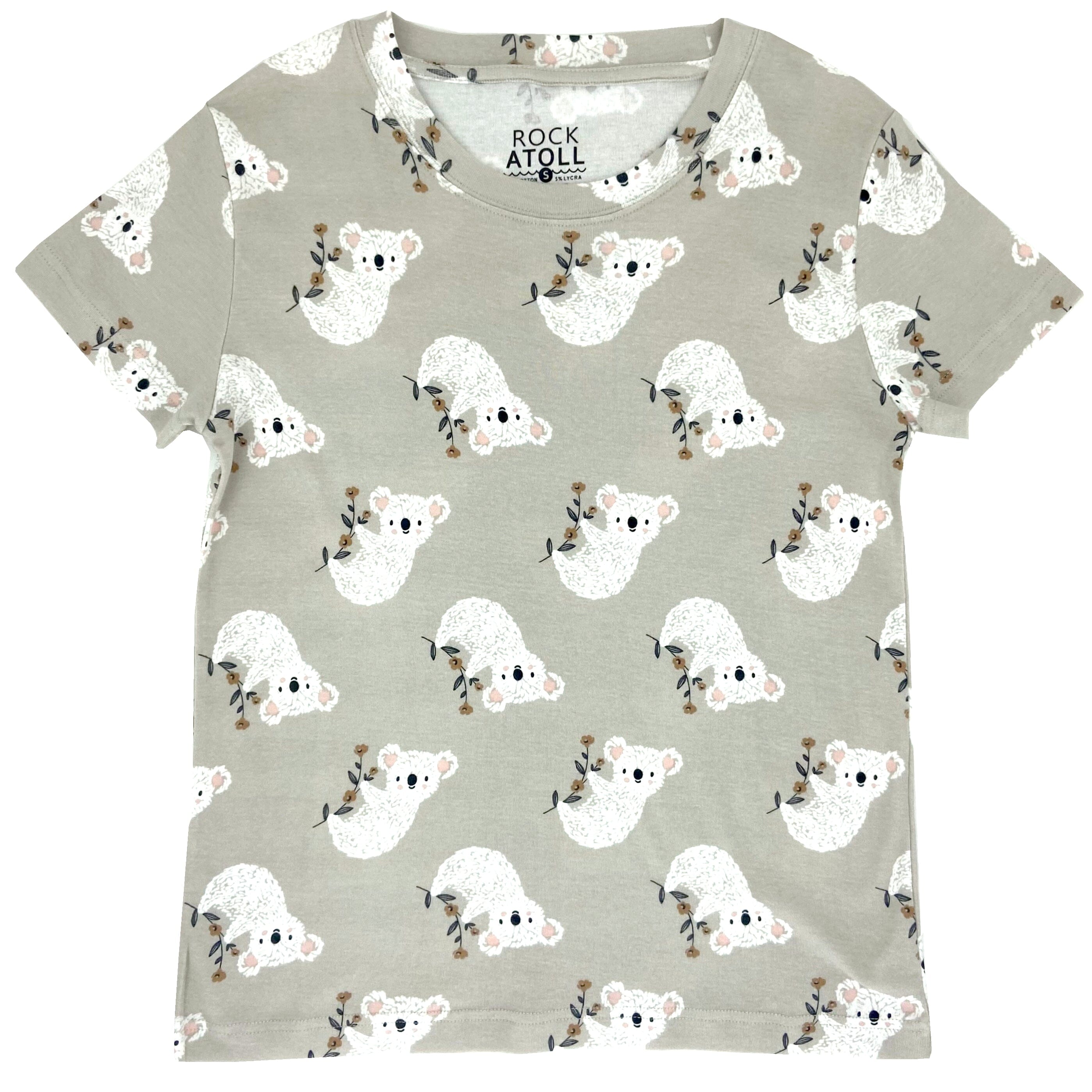 Womens Soft Cotton Crew Round Neck T-Shirt with Koala Pattern All Over