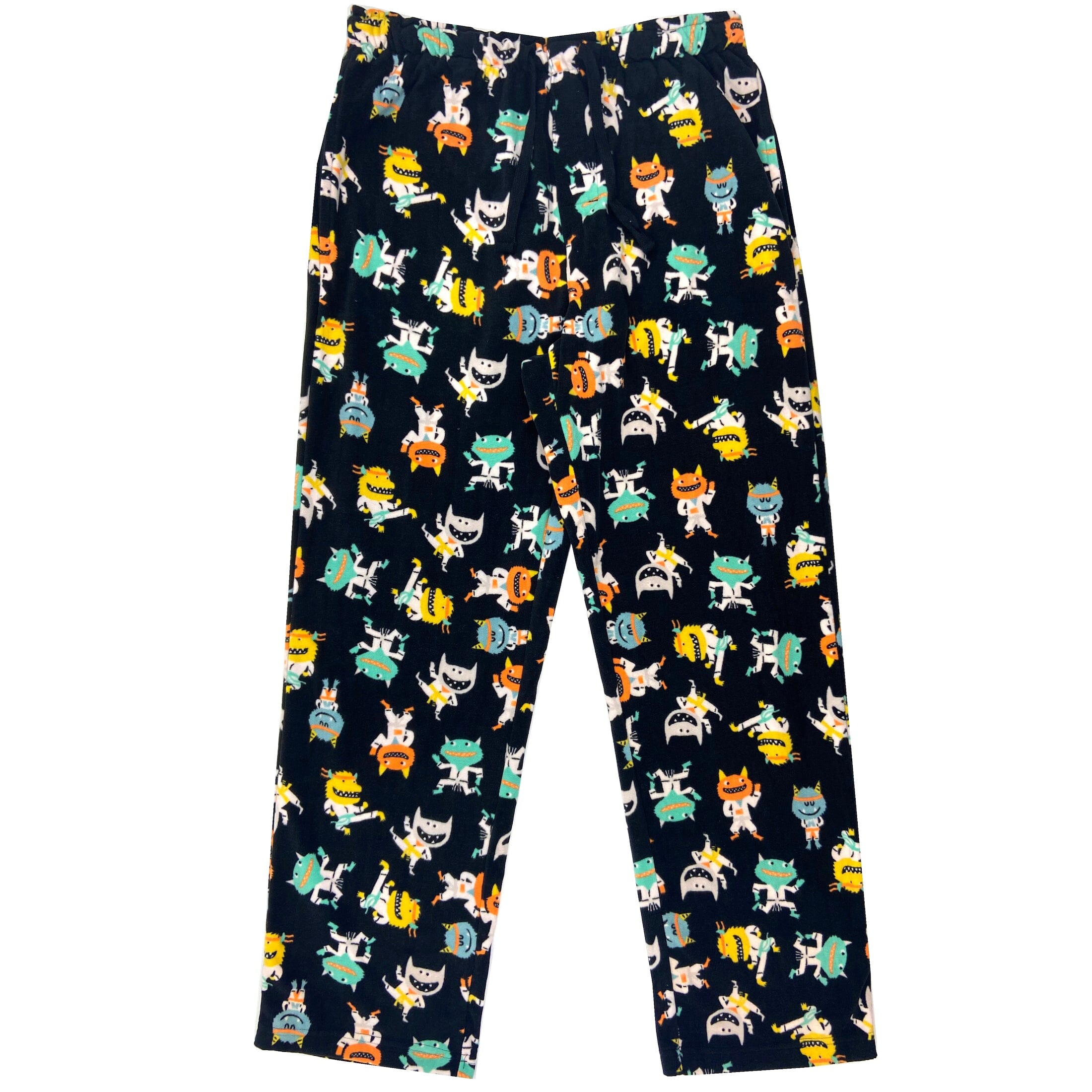 Men's Cartoon Kung-Fu Fighting Monsters Patterned Fleece Pajama Pants