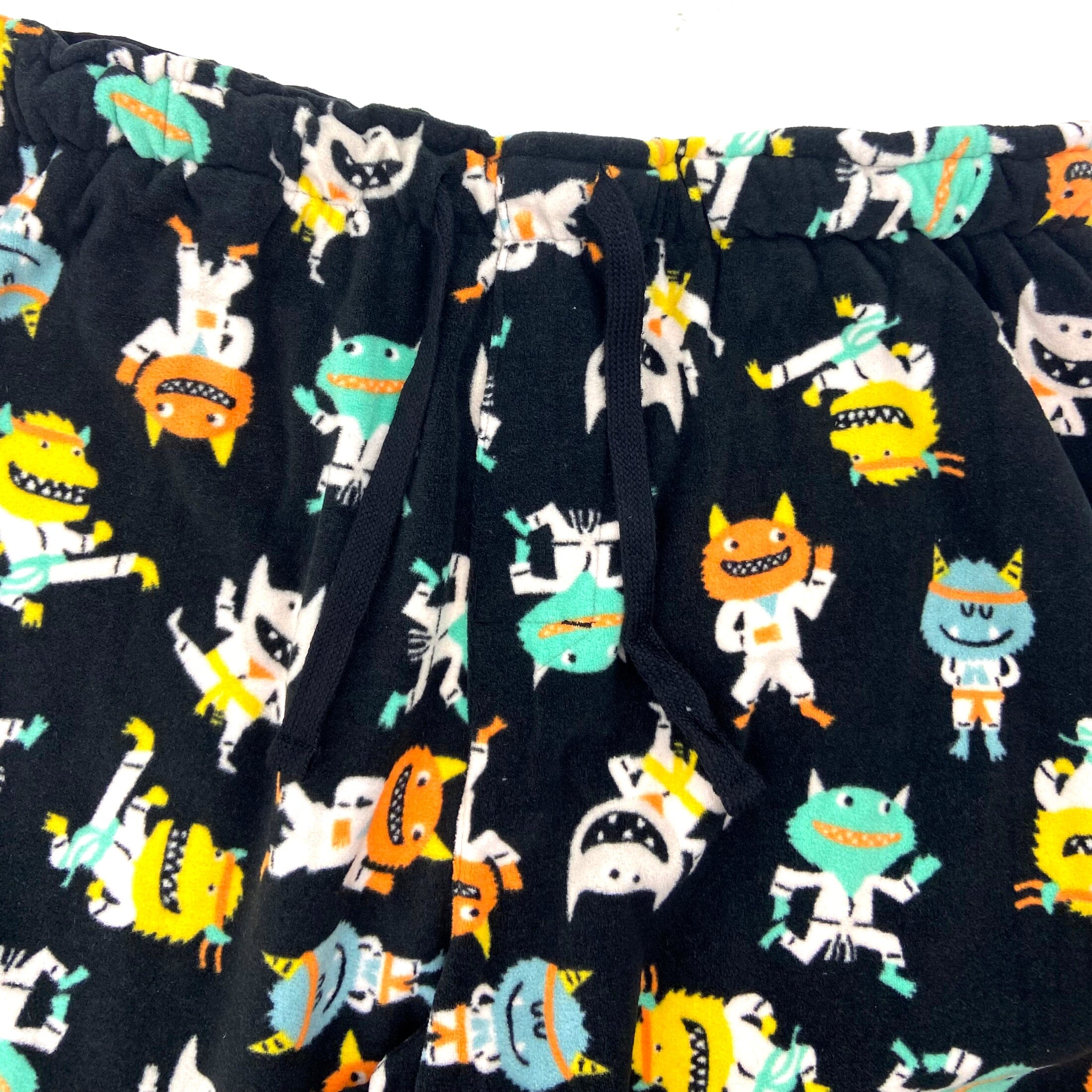 Men's Cartoon Kung-Fu Fighting Monsters Patterned Fleece Pajama Pants