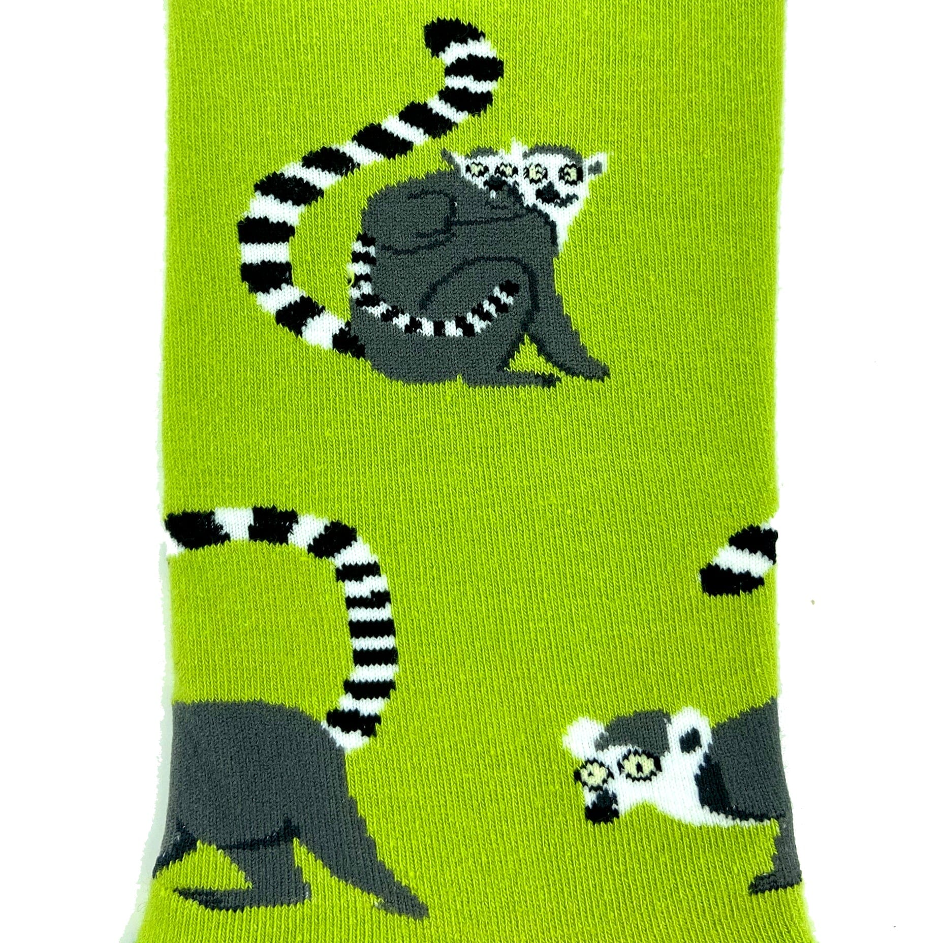 Bright Green Unisex Ring-Tailed Lemur Patterned Novelty Crew Socks