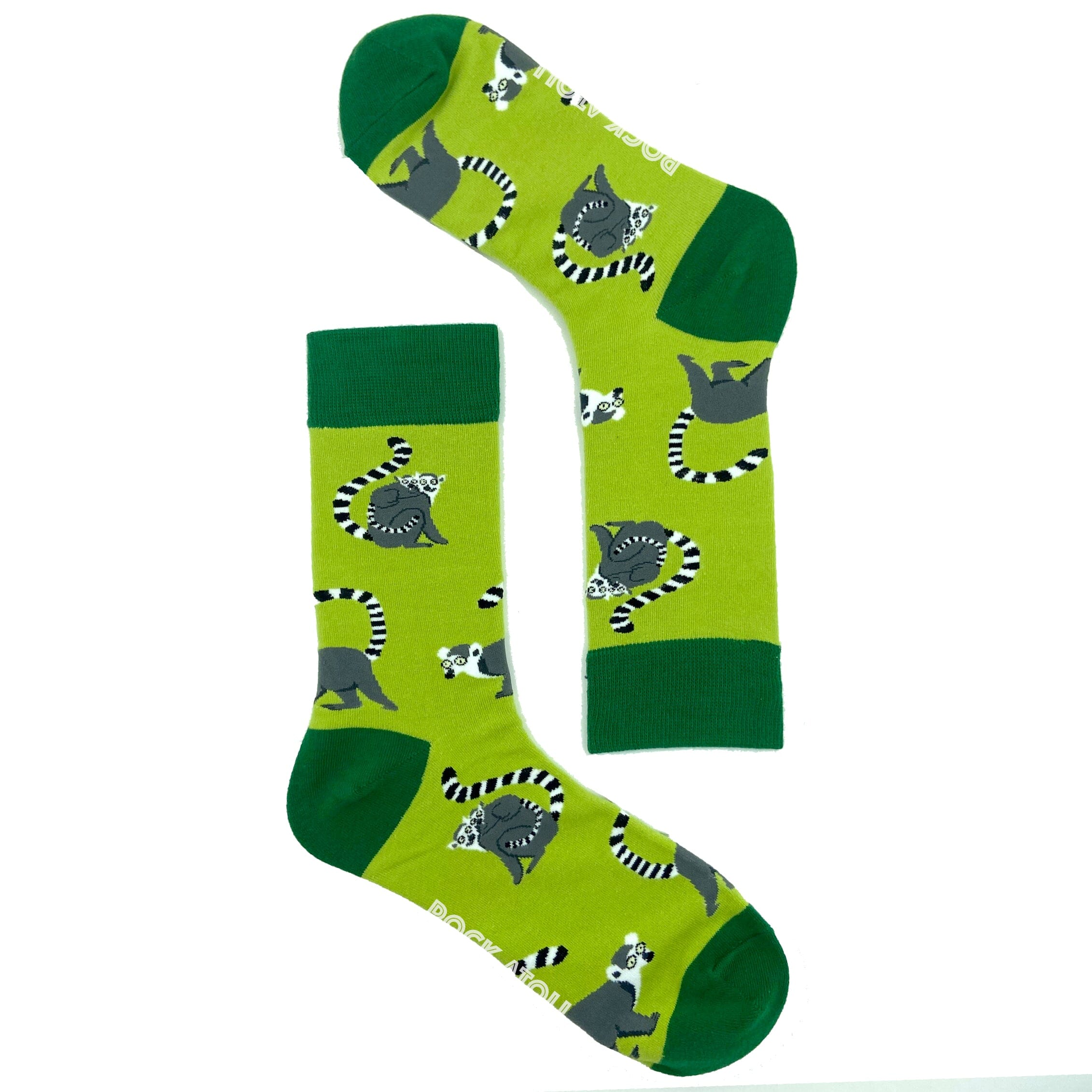 Bright Green Unisex Ring-Tailed Lemur Patterned Novelty Crew Socks
