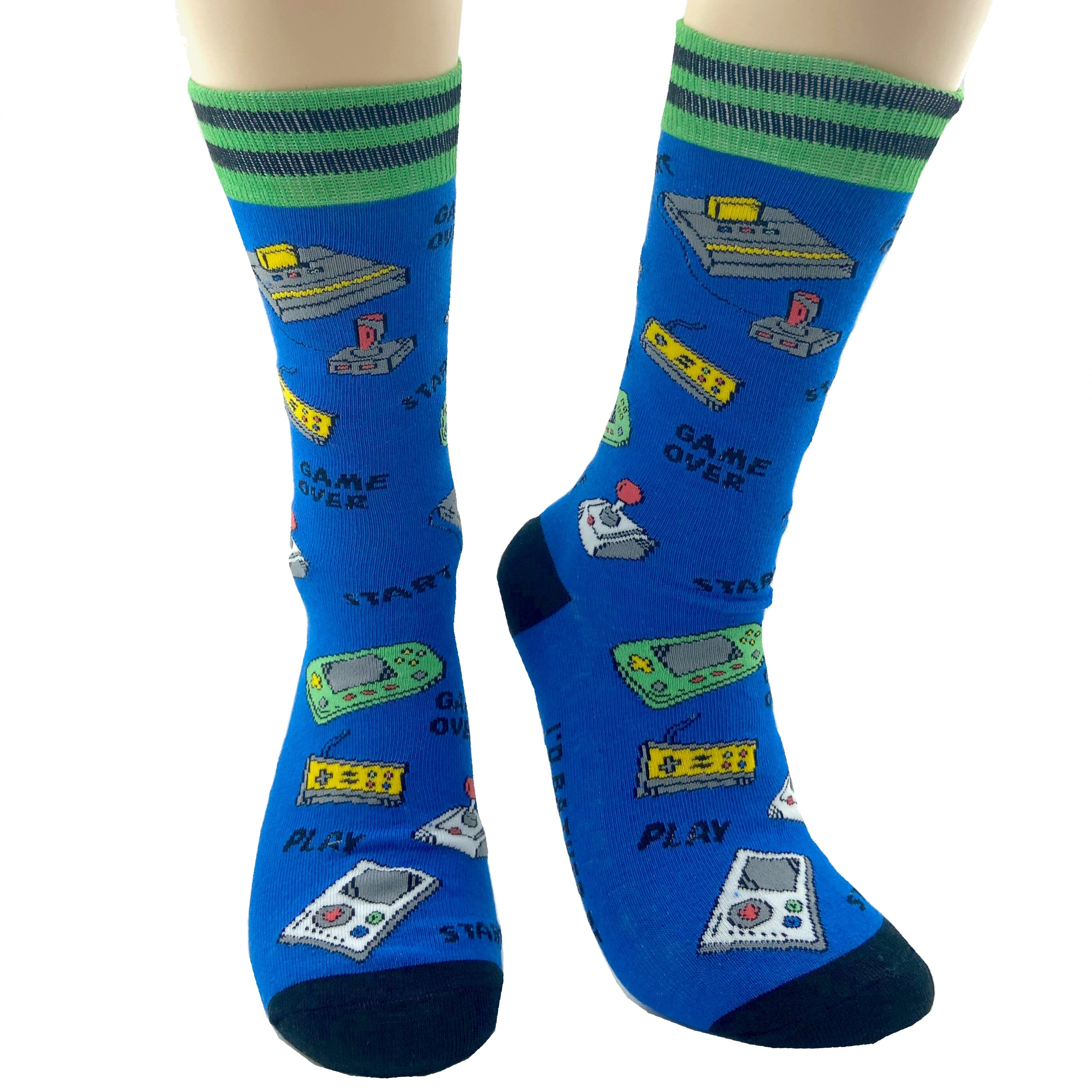 Unisex Gamer Inspired Game Console Patterned Novelty Crew Dress Socks