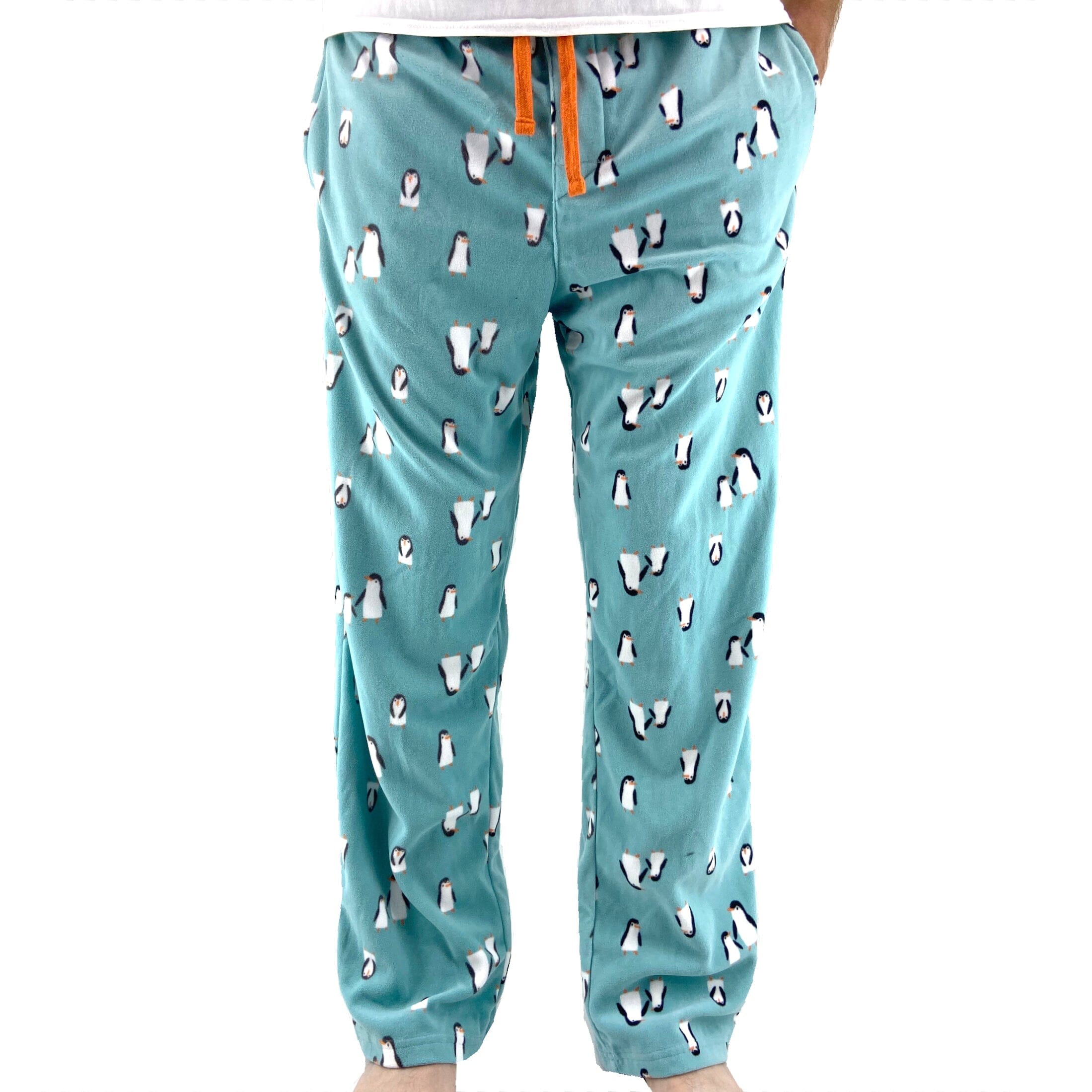 Men's Cute Penguin All Over Print Warm Winter Fleece Pajama PJ Pants