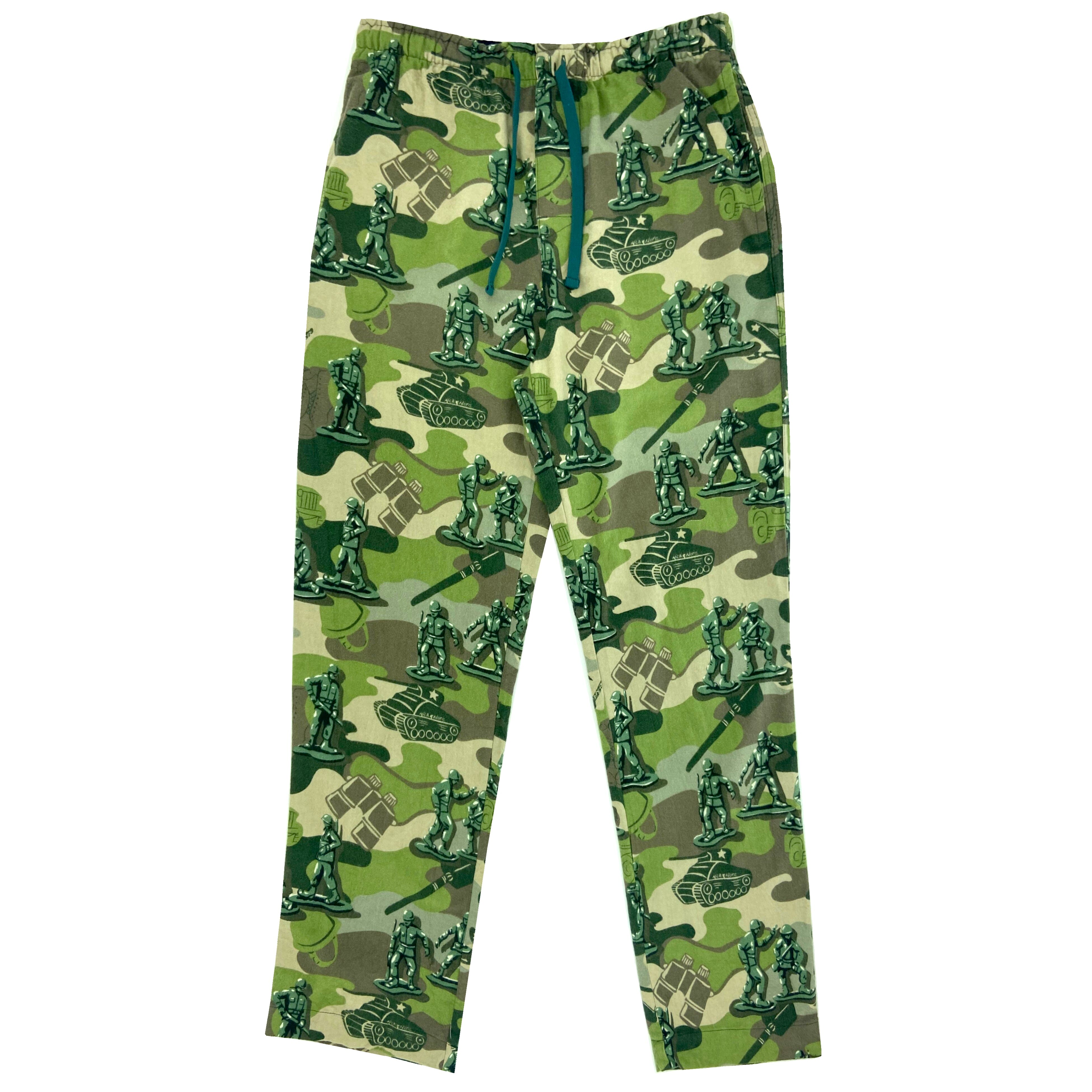 Men's Little Green Army Toy Soldiers Patterned Long Flannel PJ Bottoms