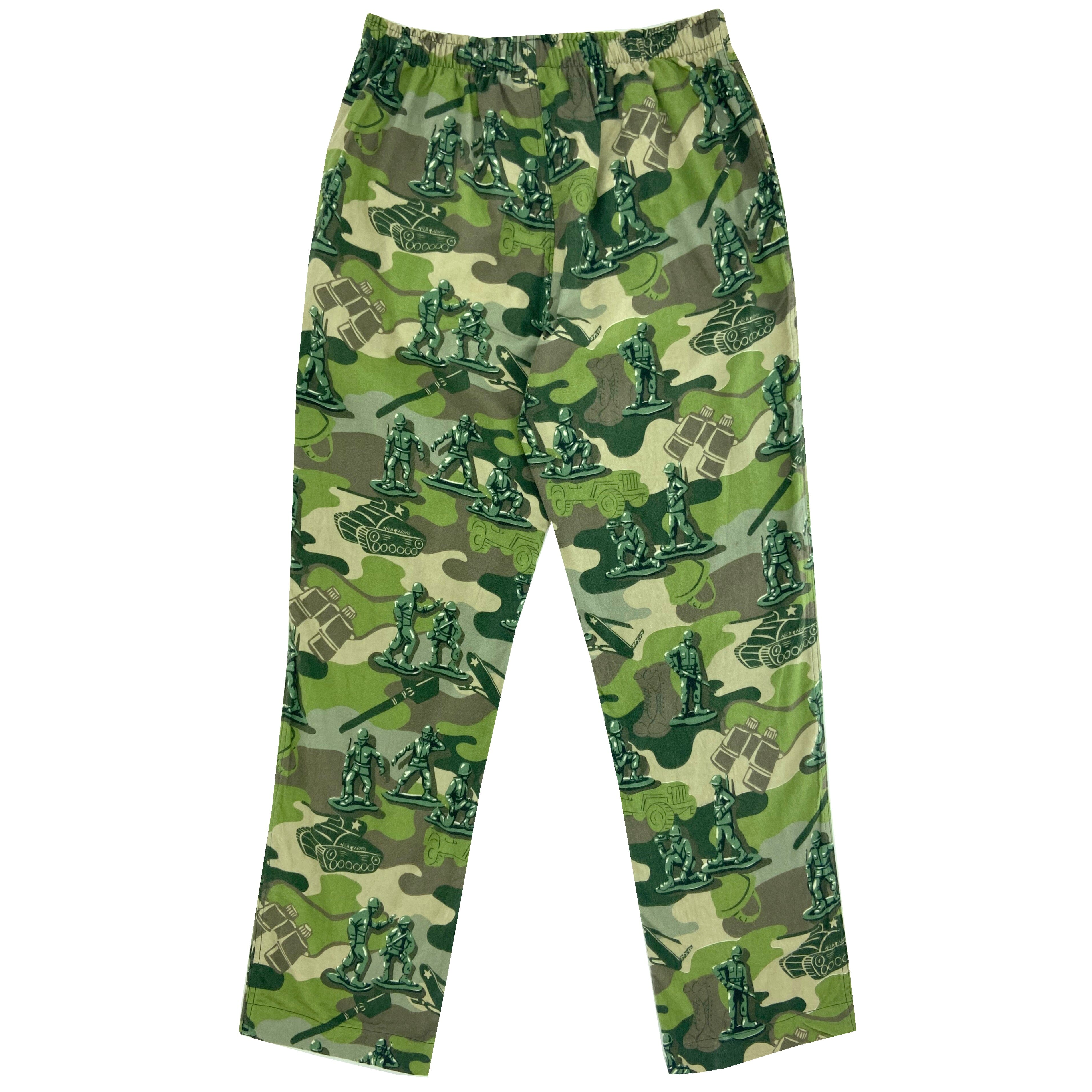 Men's Little Green Army Toy Soldiers Patterned Long Flannel PJ Bottoms