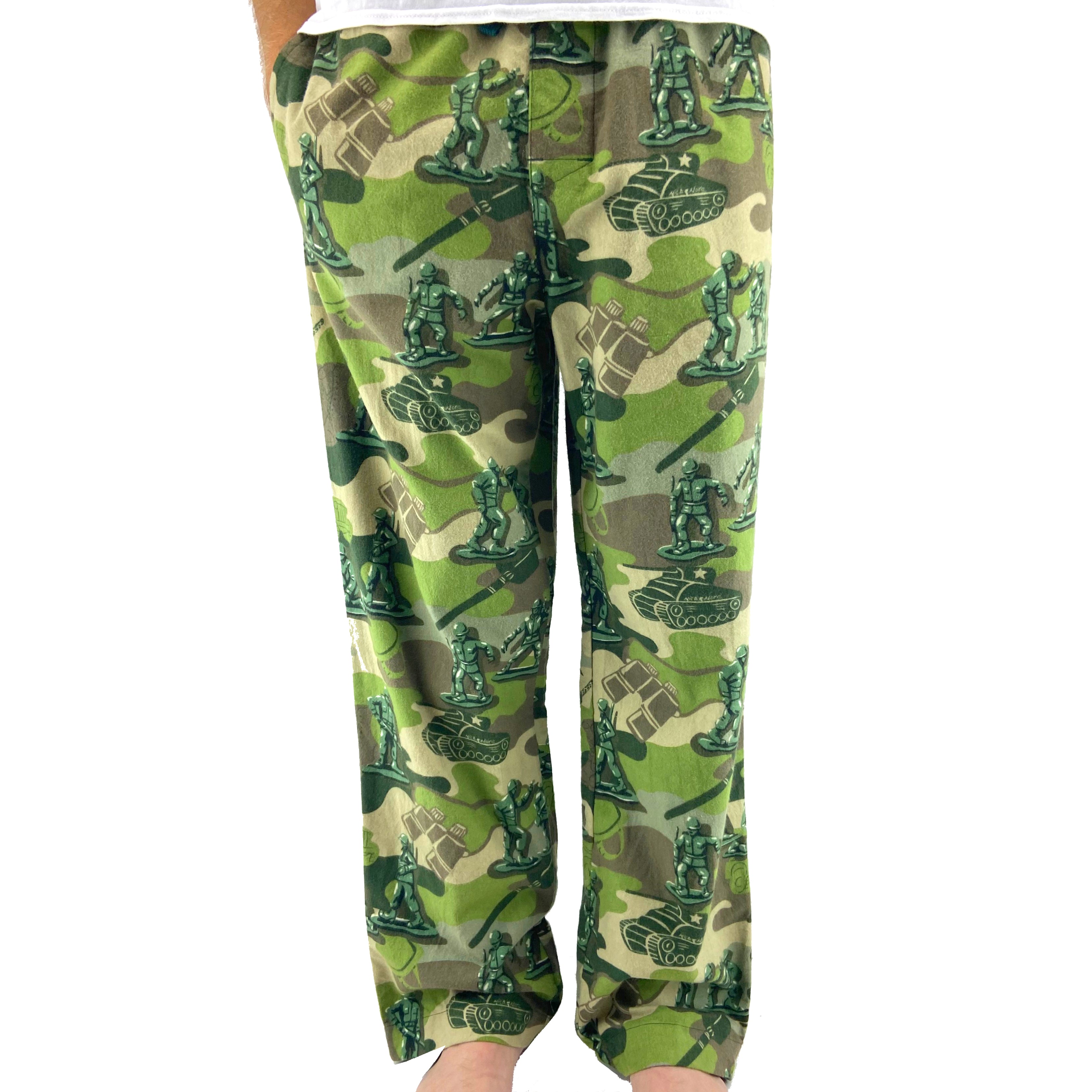 Men's Little Green Army Toy Soldiers Patterned Long Flannel PJ Bottoms