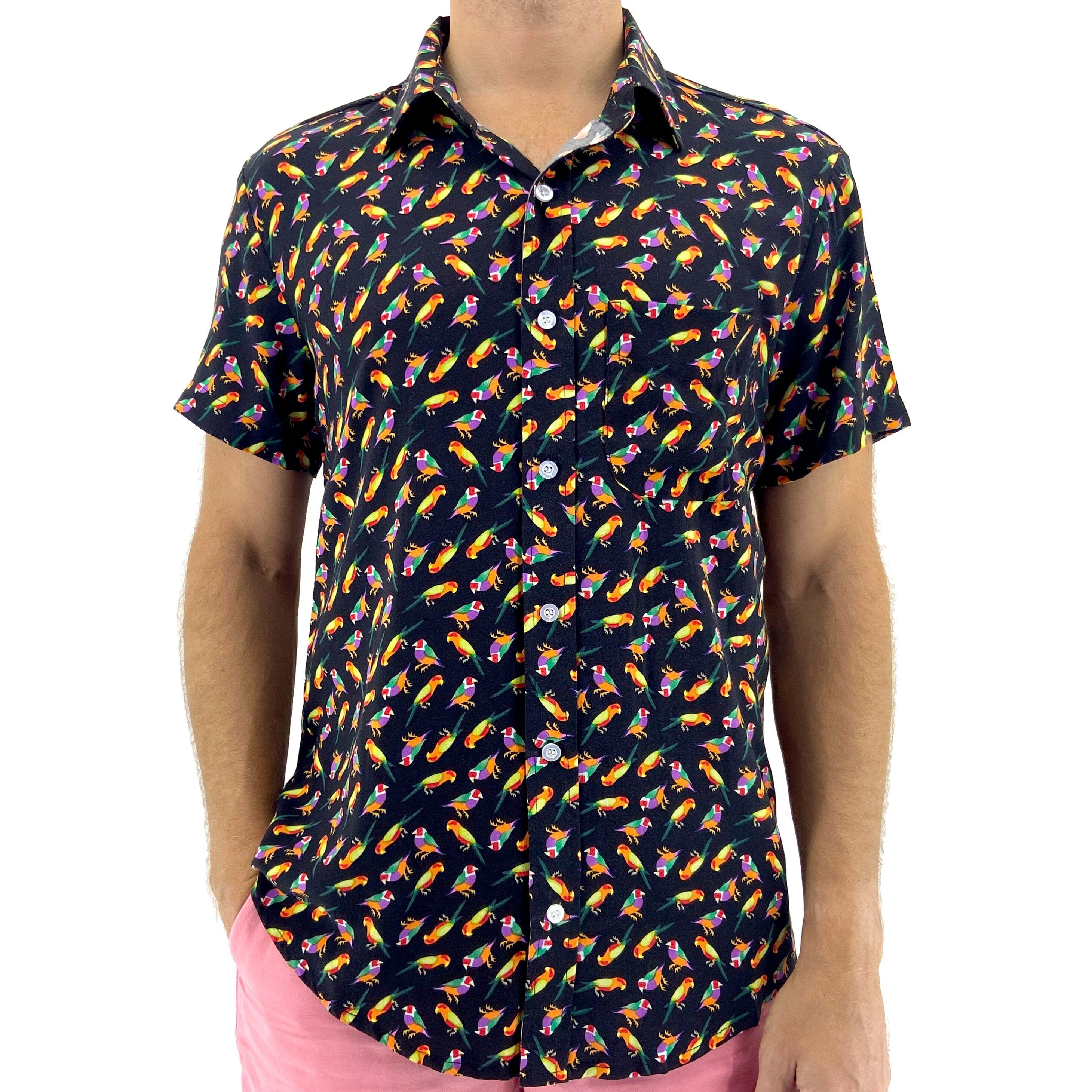 Men's Tropical Lovebirds Patterned Ultra Soft Hawaiian Shirt Tee