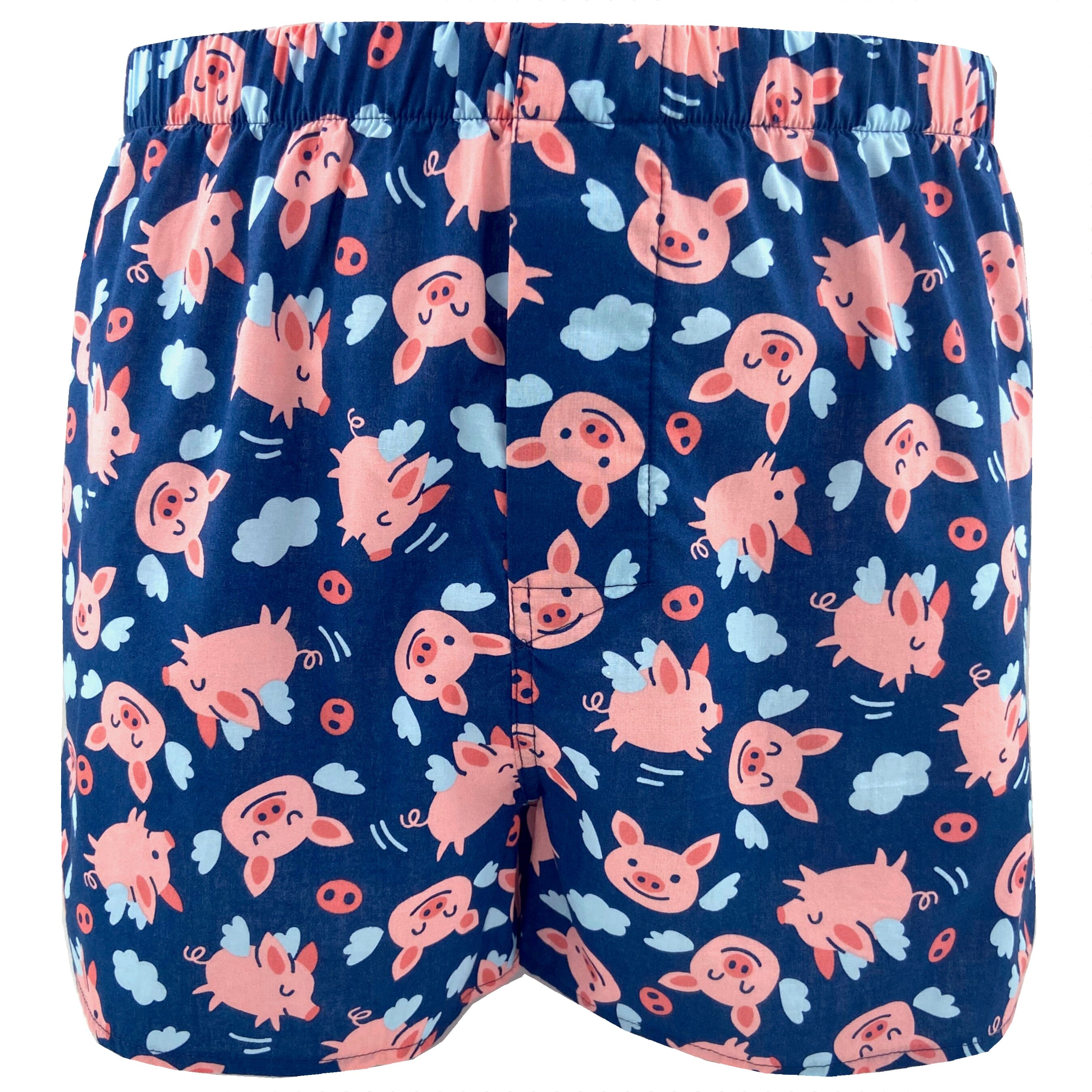 Men's Fun Unusual Pink Flying Pigs All Over Print Cotton Boxer Shorts