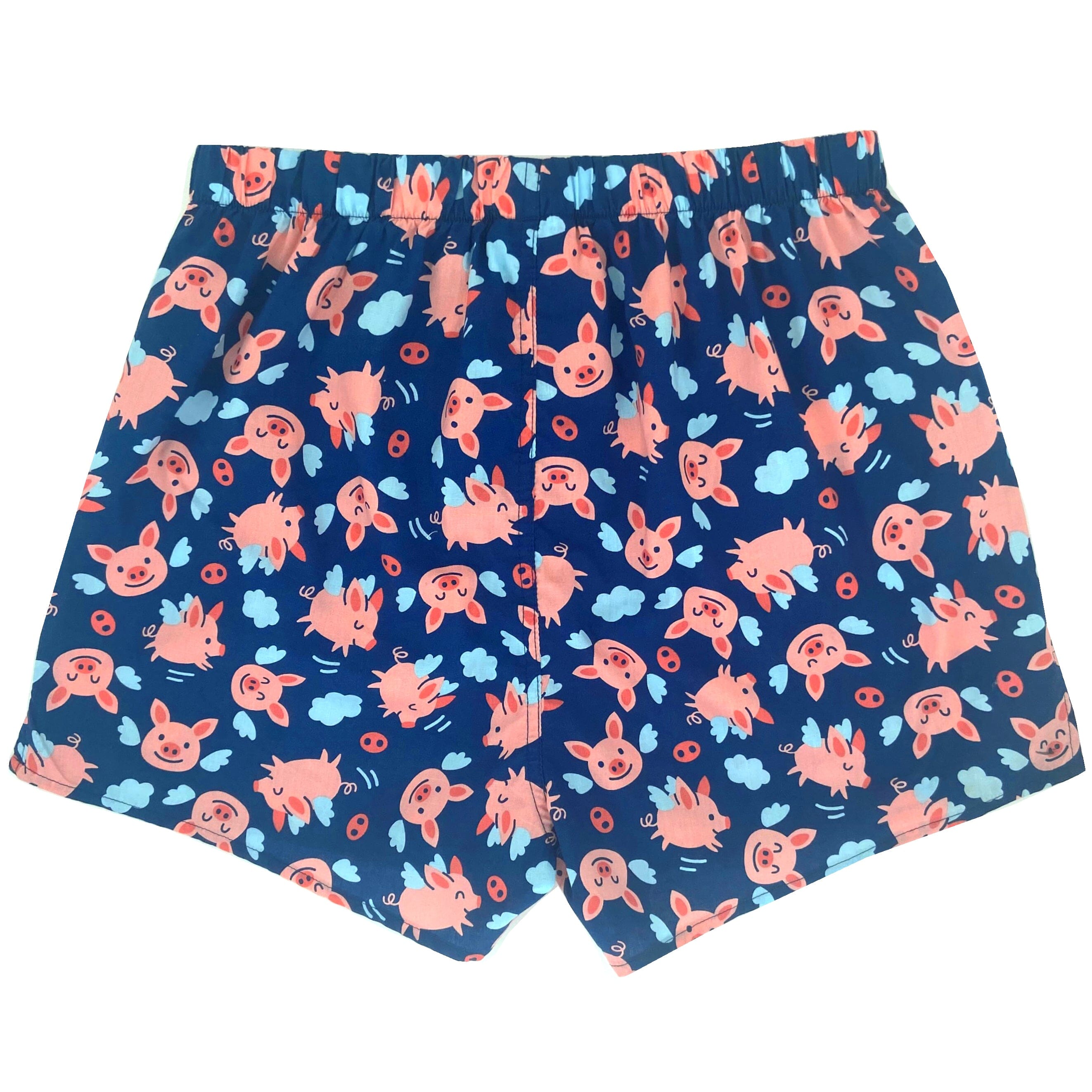 Men's Fun Unusual Pink Flying Pigs All Over Print Cotton Boxer Shorts