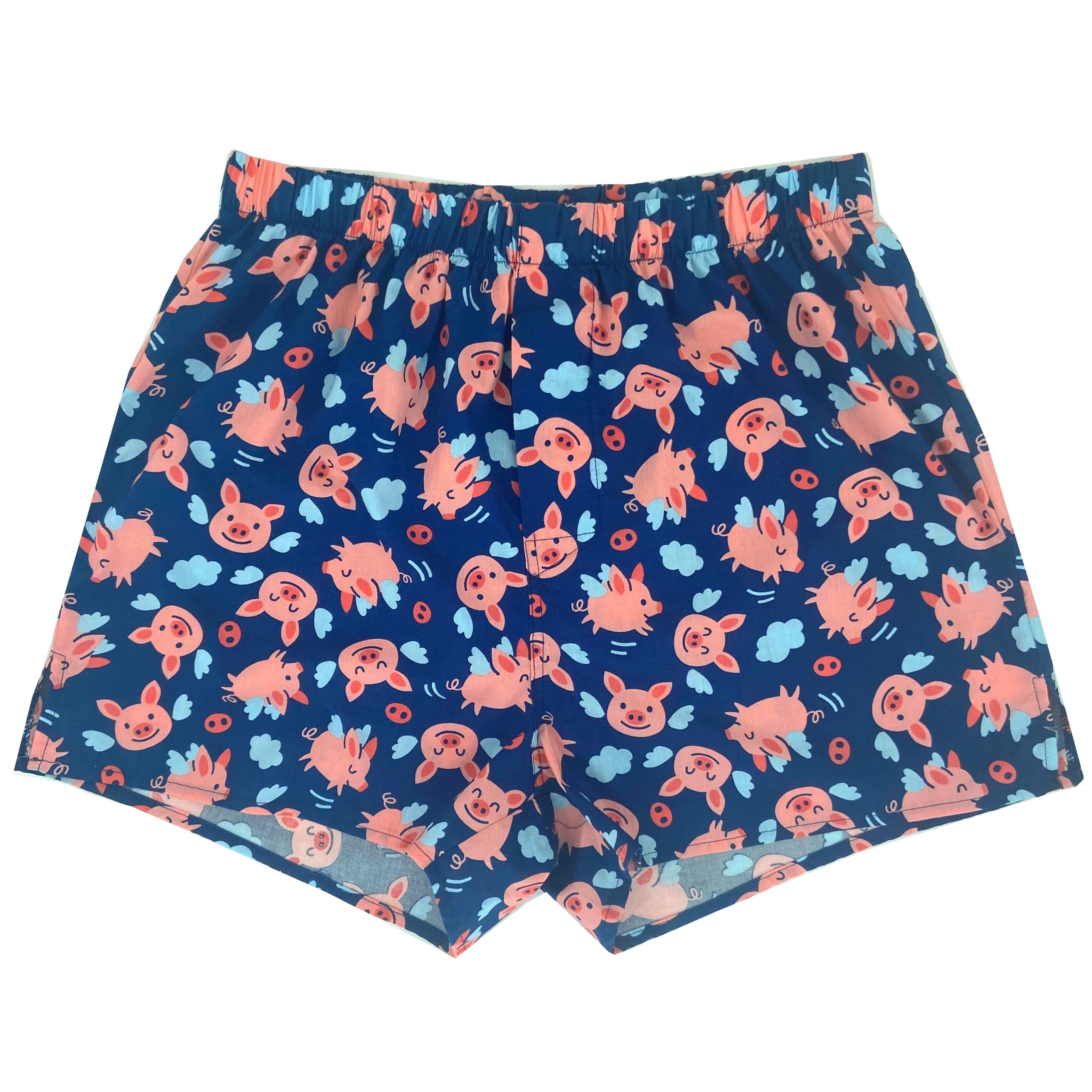 Men's Fun Unusual Pink Flying Pigs All Over Print Cotton Boxer Shorts